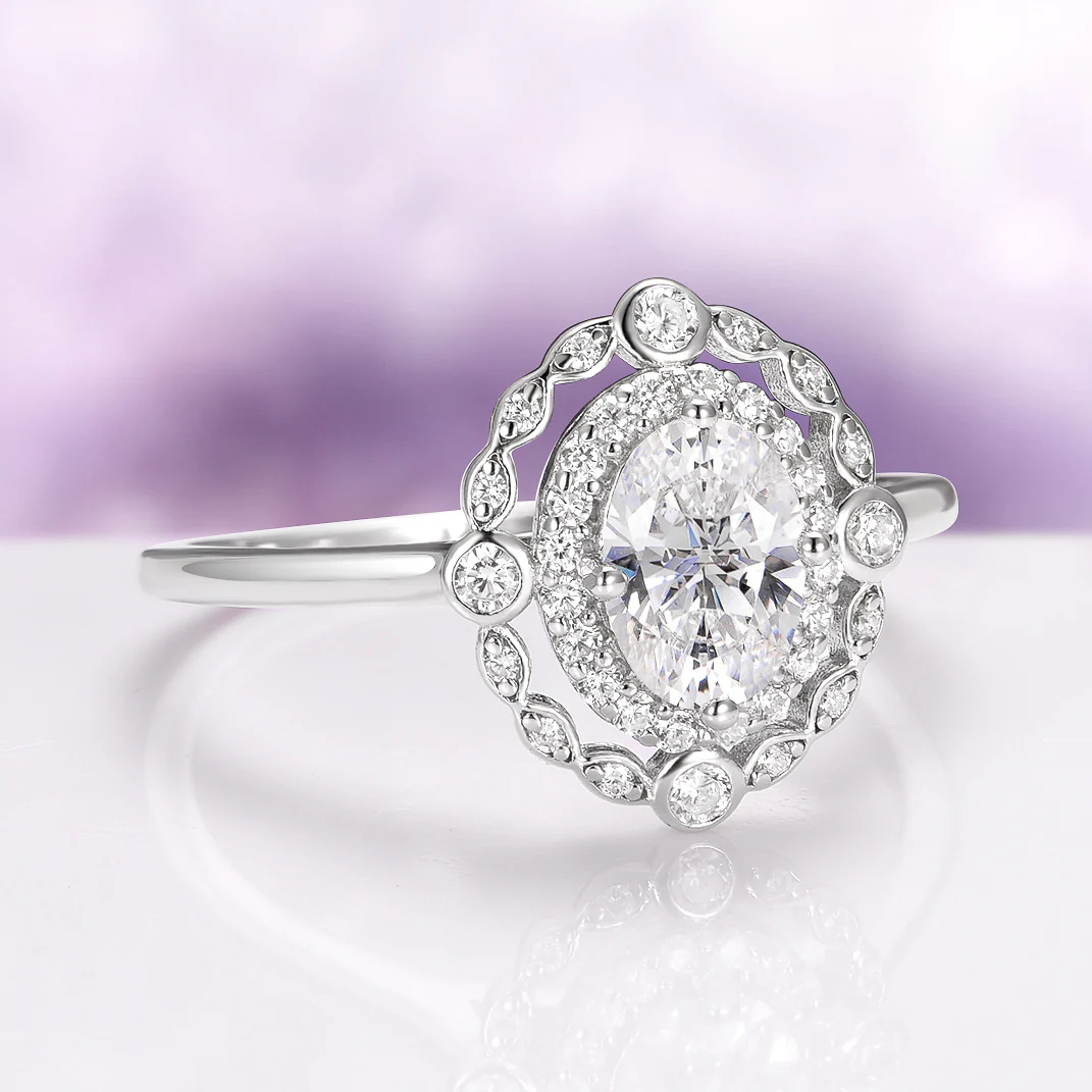 Valentina Art Deco Moissanite Engagement Ring in 14K White Gold - Image 4
