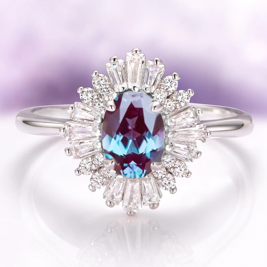 Victoria Art Deco Alexandrite Engagement Ring in 14K White Gold