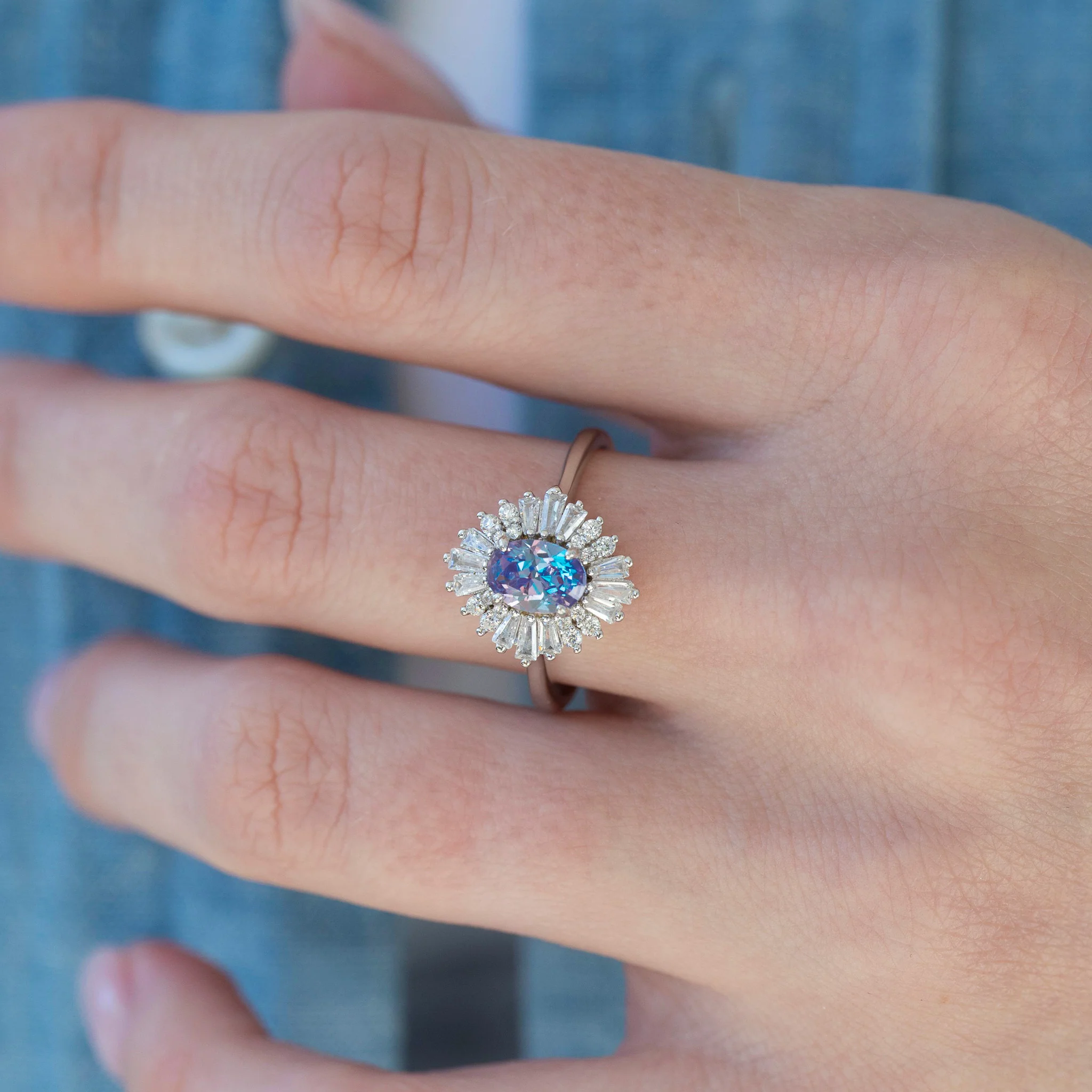 Victoria Art Deco Alexandrite Engagement Ring in 14K White Gold - Image 2