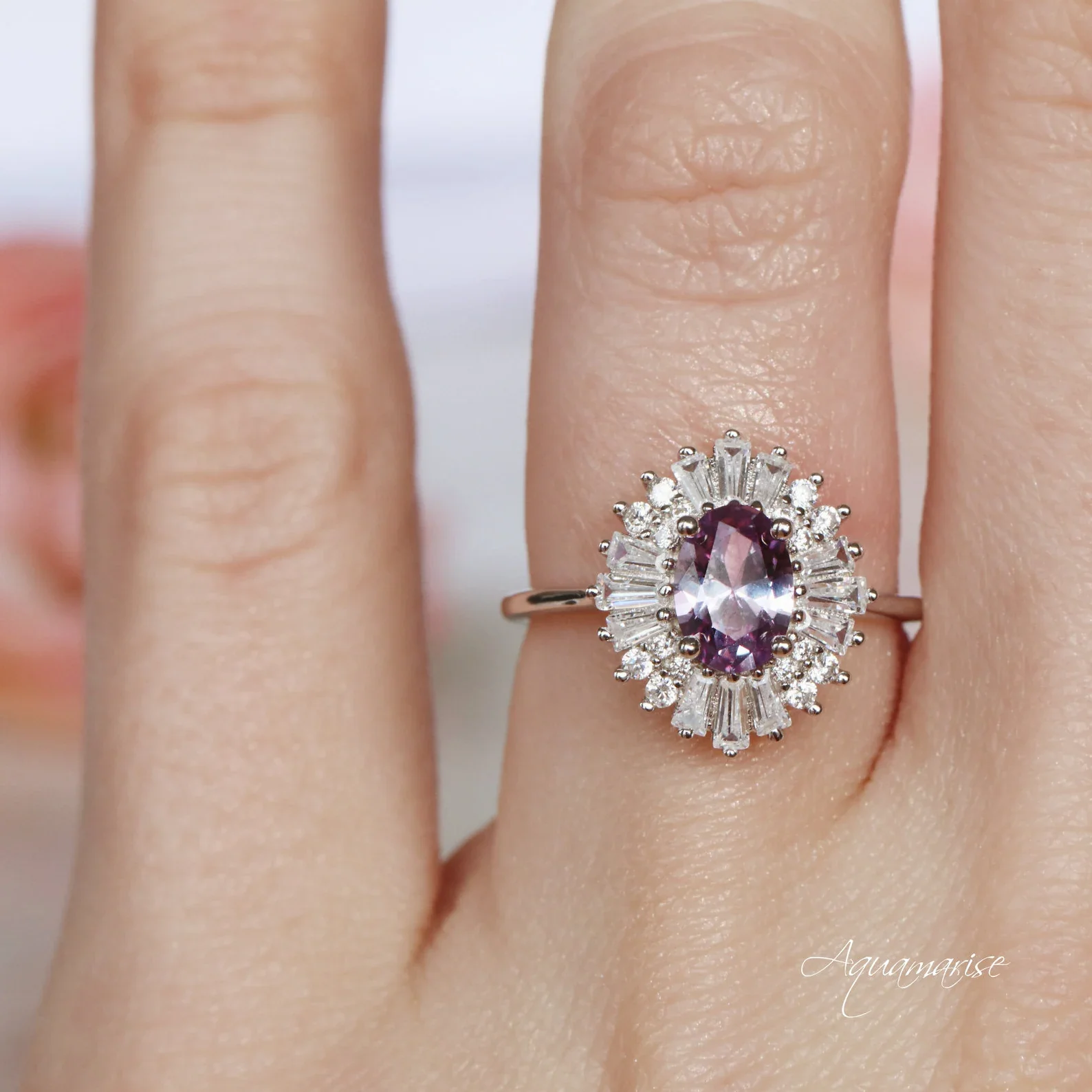 Victoria Art Deco Alexandrite Engagement Ring in 14K White Gold - Image 4