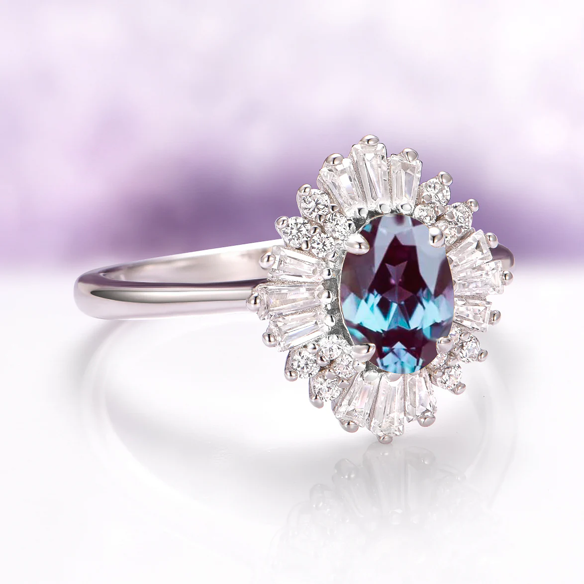 Victoria Art Deco Alexandrite Engagement Ring in 14K White Gold - Image 5
