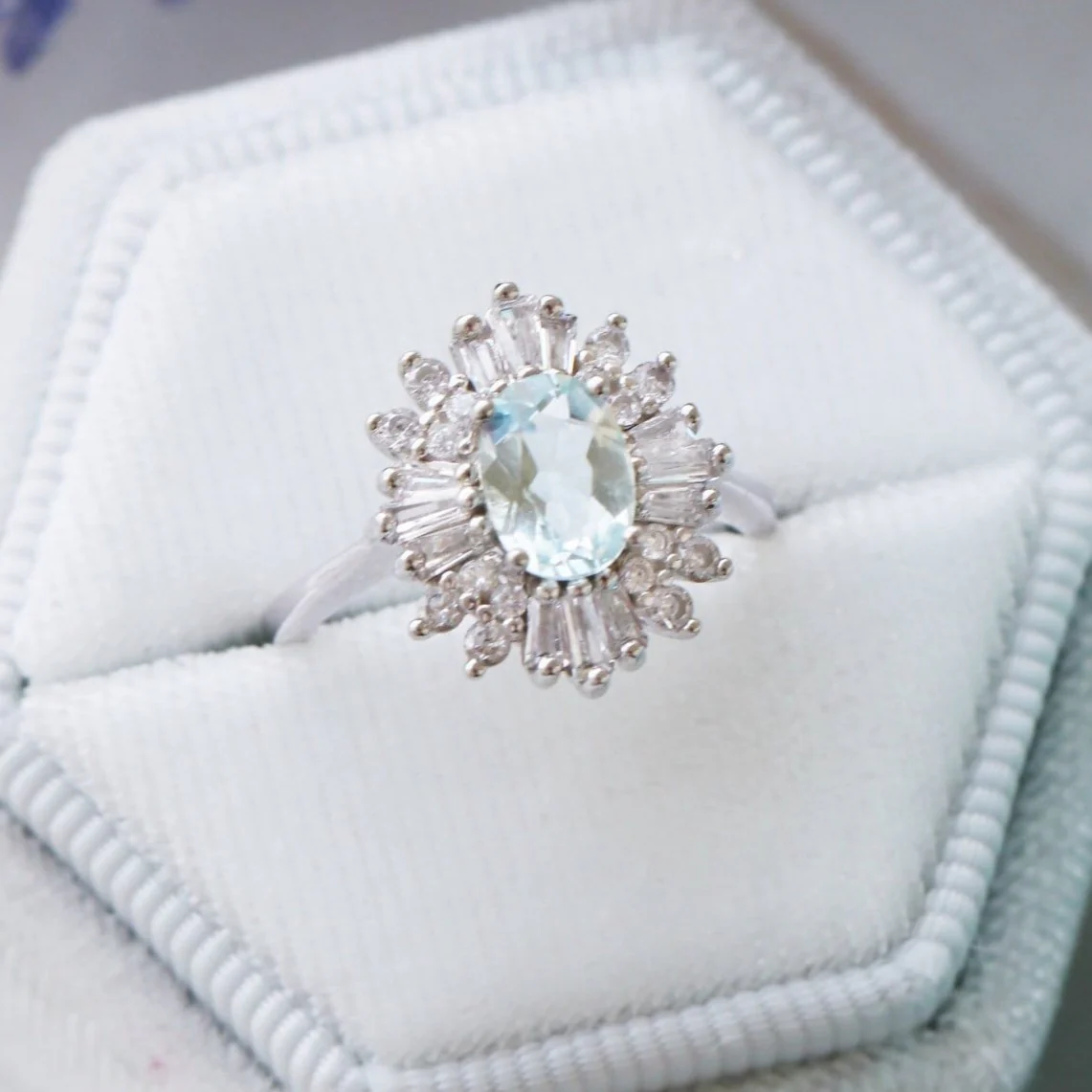Victoria Art deco Aquamarine Ring- 14K White Gold - Image 3