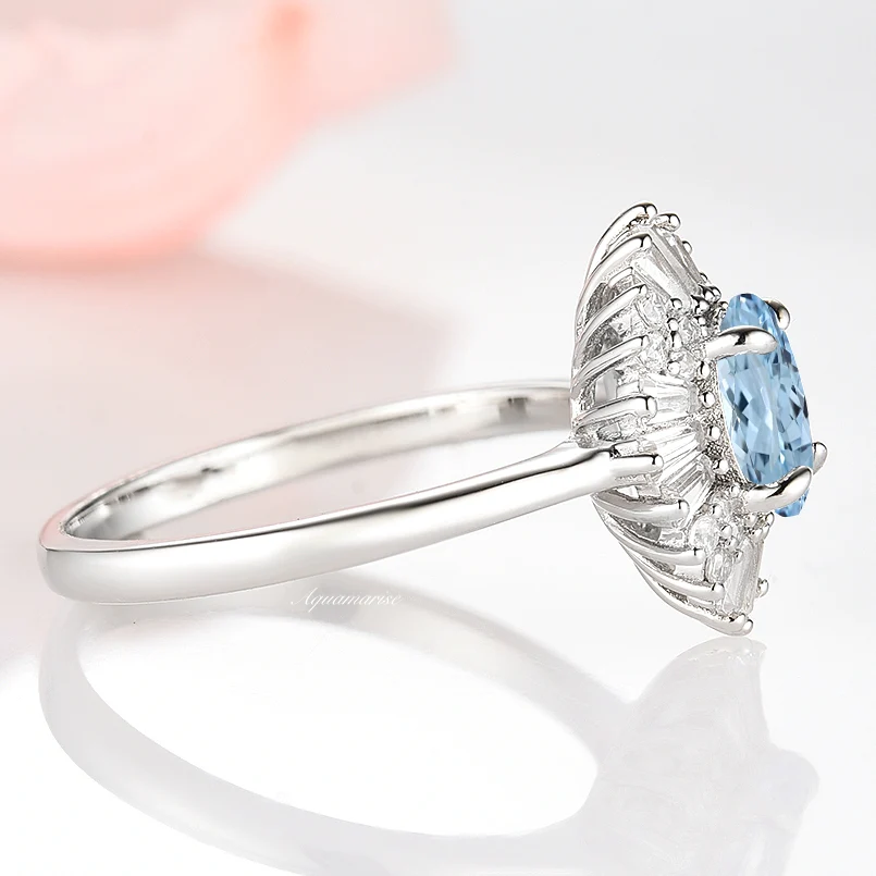 Victoria Art deco Aquamarine Ring- 14K White Gold - Image 6