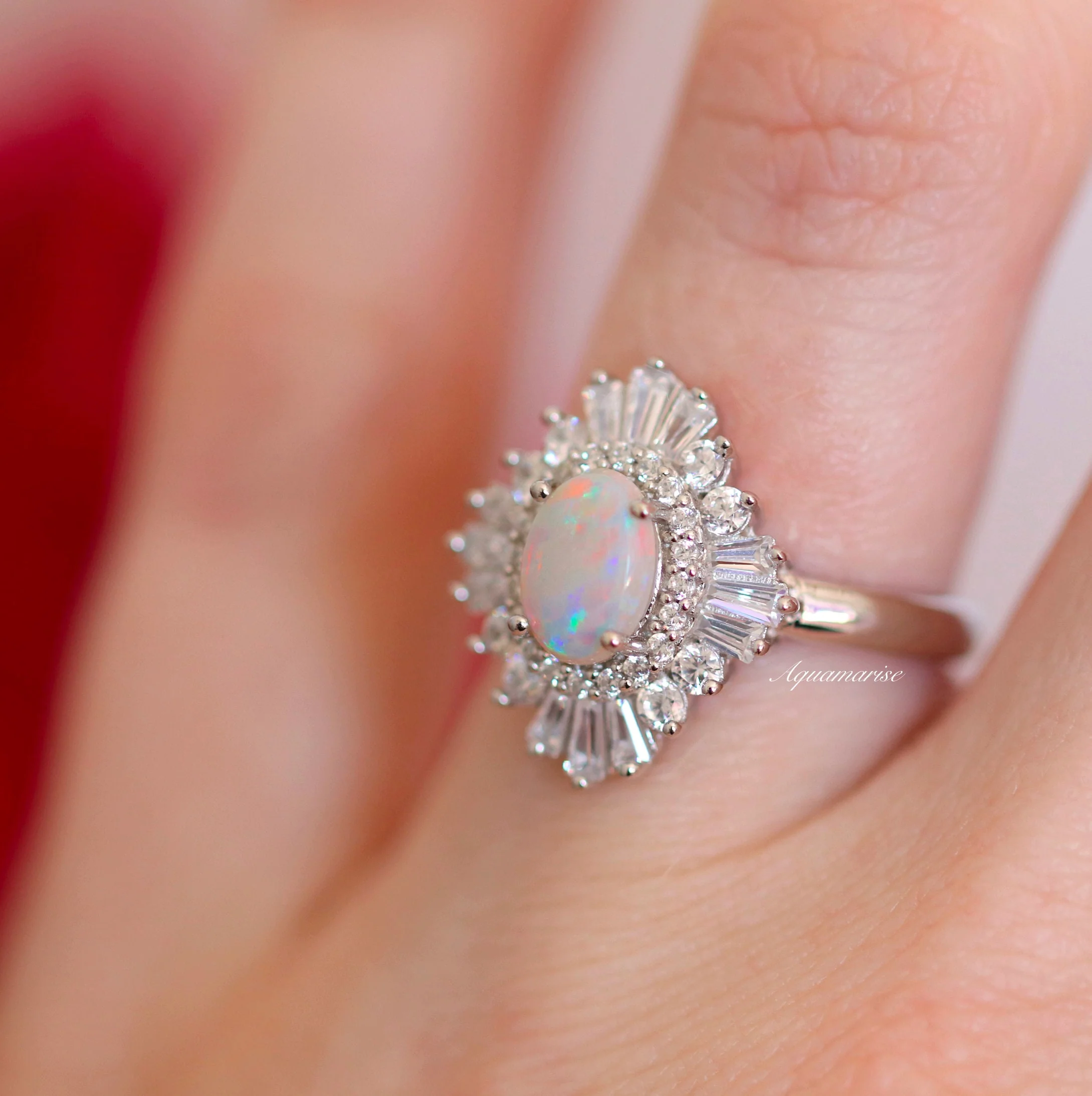 Victoria Natural Australian Opal Art Deco Engagement Ring in 14K White Gold - Image 3