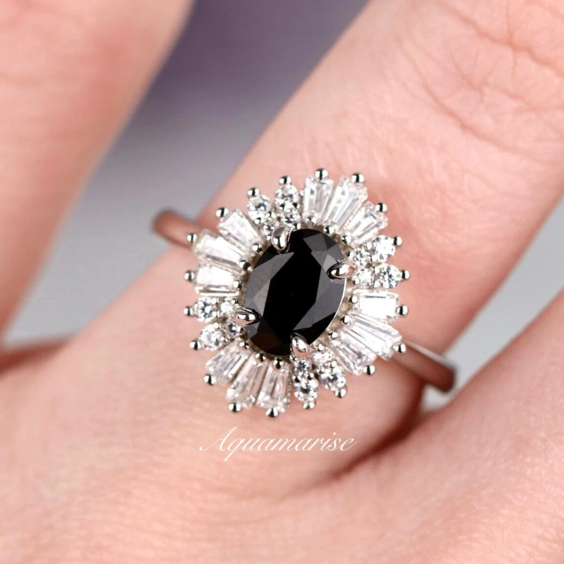 Victoria Black Onyx Engagement Ring in 14K White Gold - Image 3