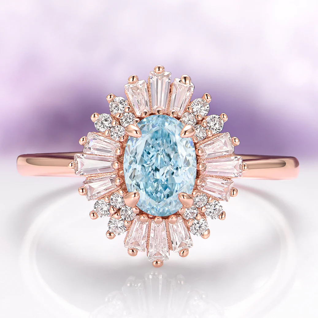 Victoria Blue Lab-Grown Diamond Engagement Ring in Solid 14K Rose Gold (IGI Certified)