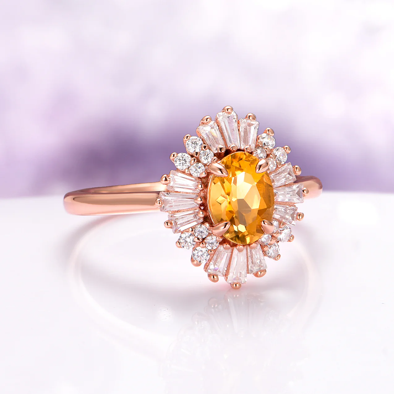 Victoria Natural Citrine Ring in 14K Solid Rose Gold - Image 4