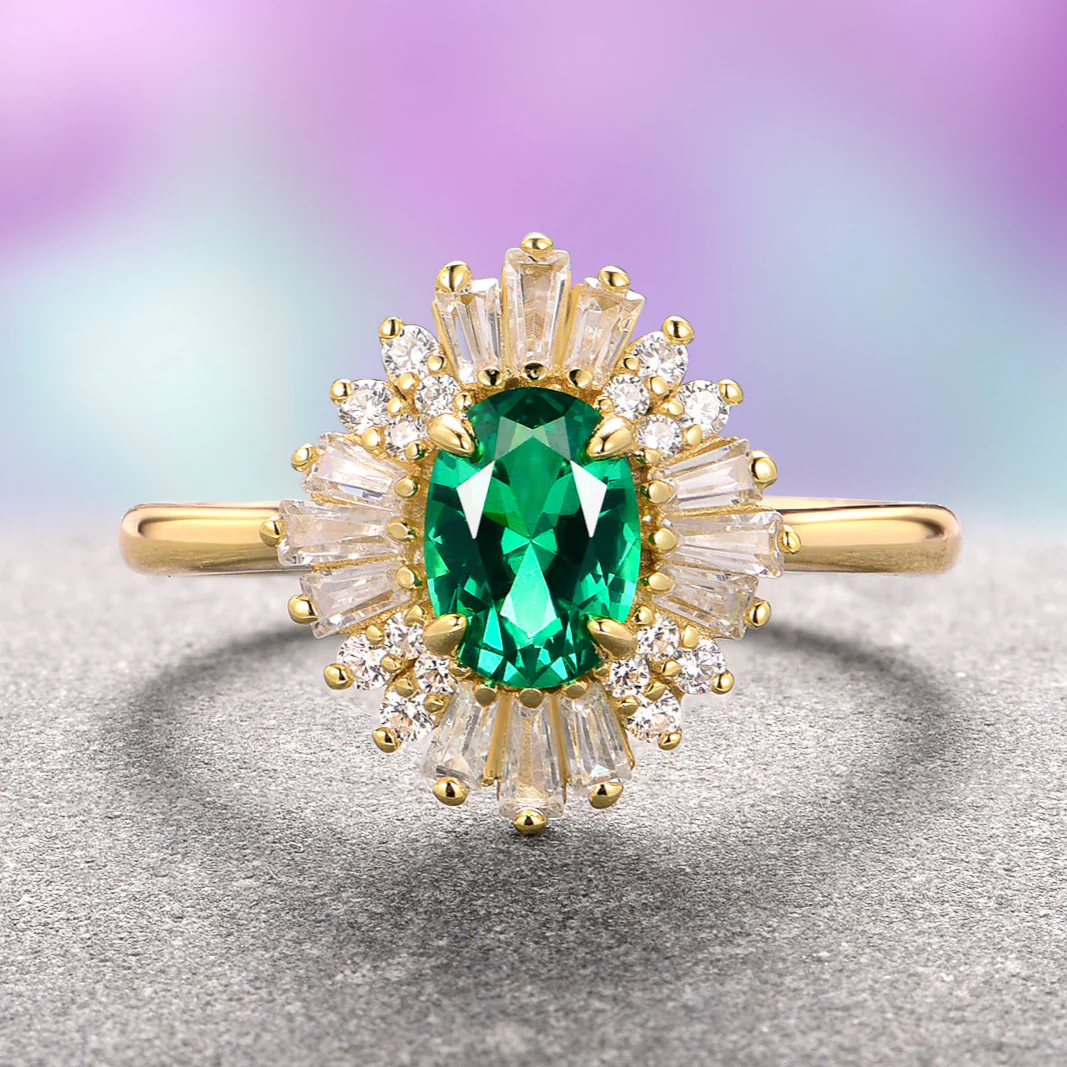 Victoria Emerald Ring in 14K Solid Yellow Gold