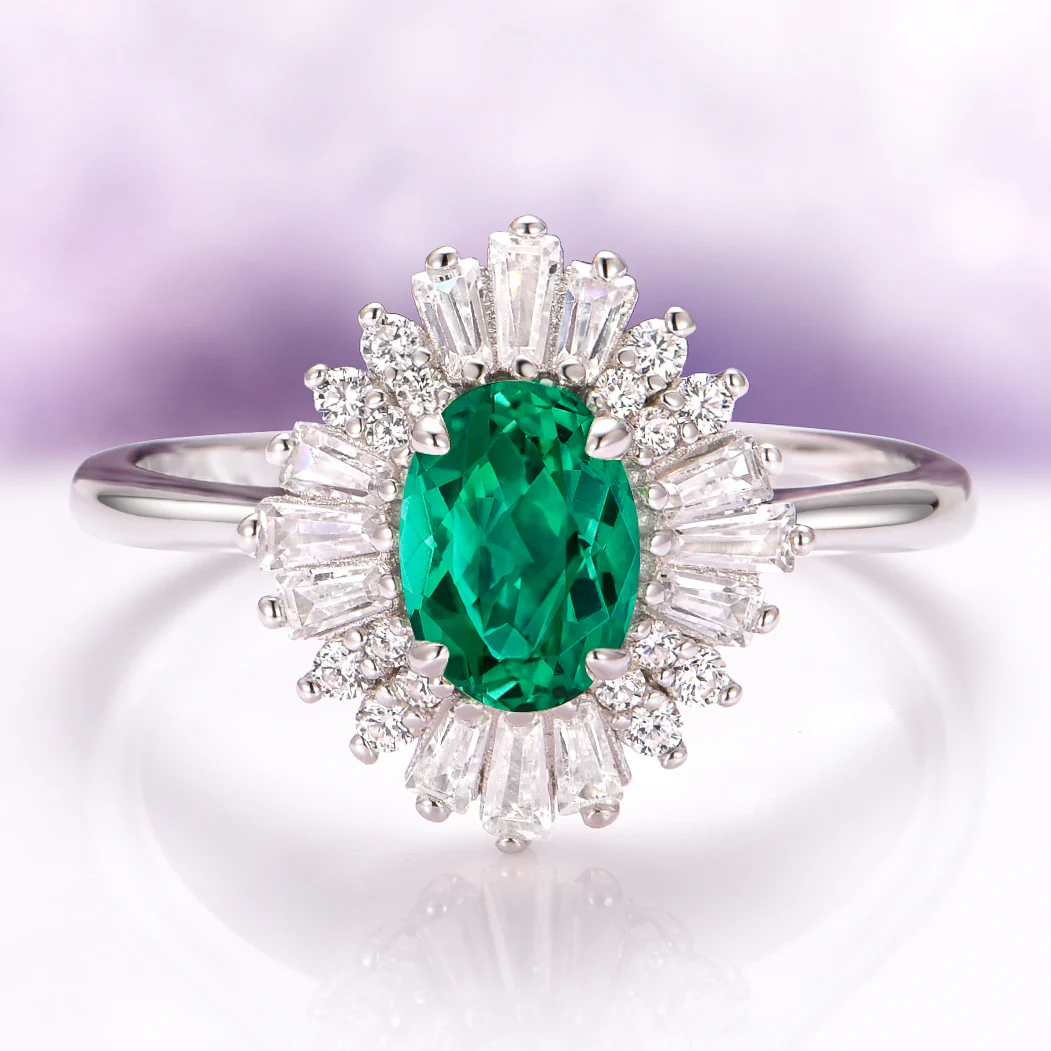 Victoria Art Deco Emerald Engagement Ring in 14K White Gold