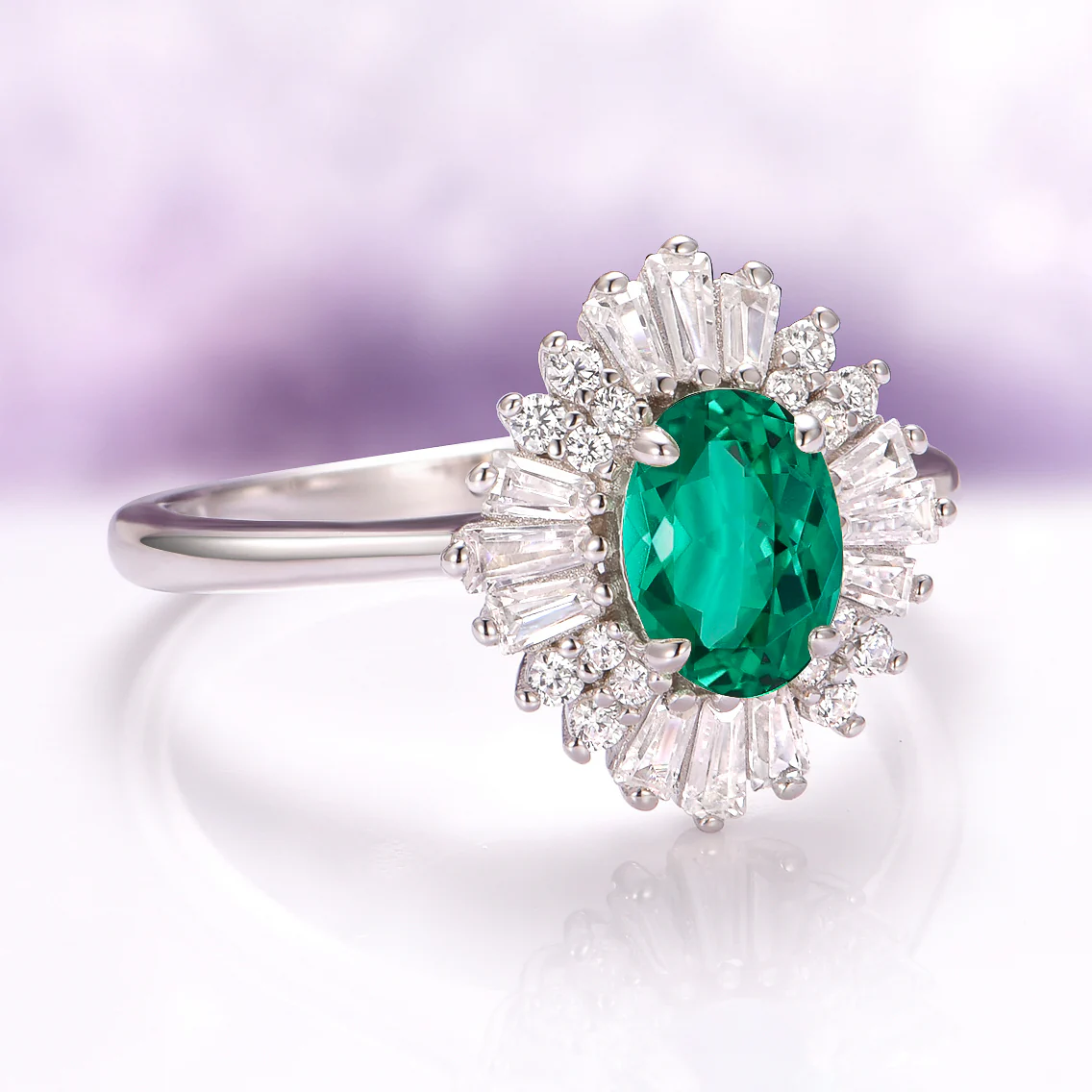 Victoria Art Deco Emerald Engagement Ring in 14K White Gold - Image 4