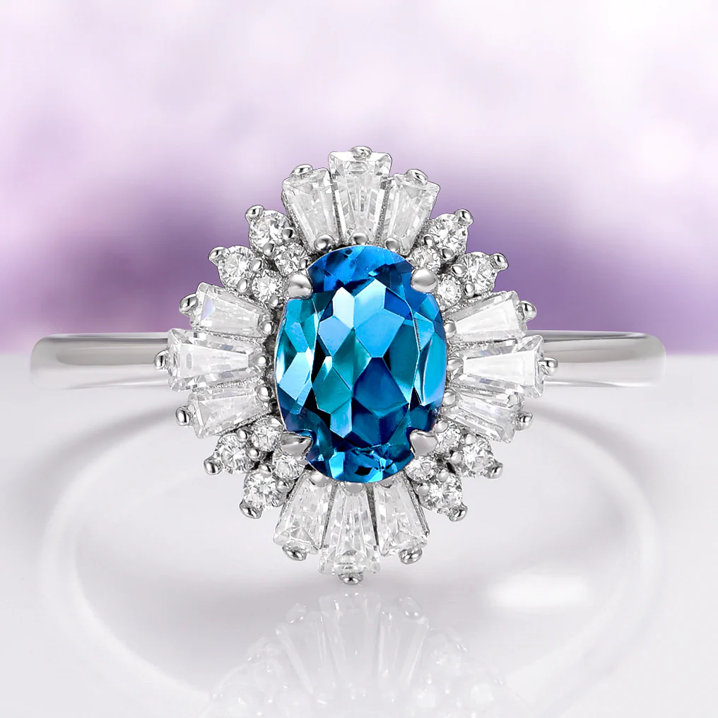 Victoria London Blue Topaz Engagement Ring in 14K White Gold