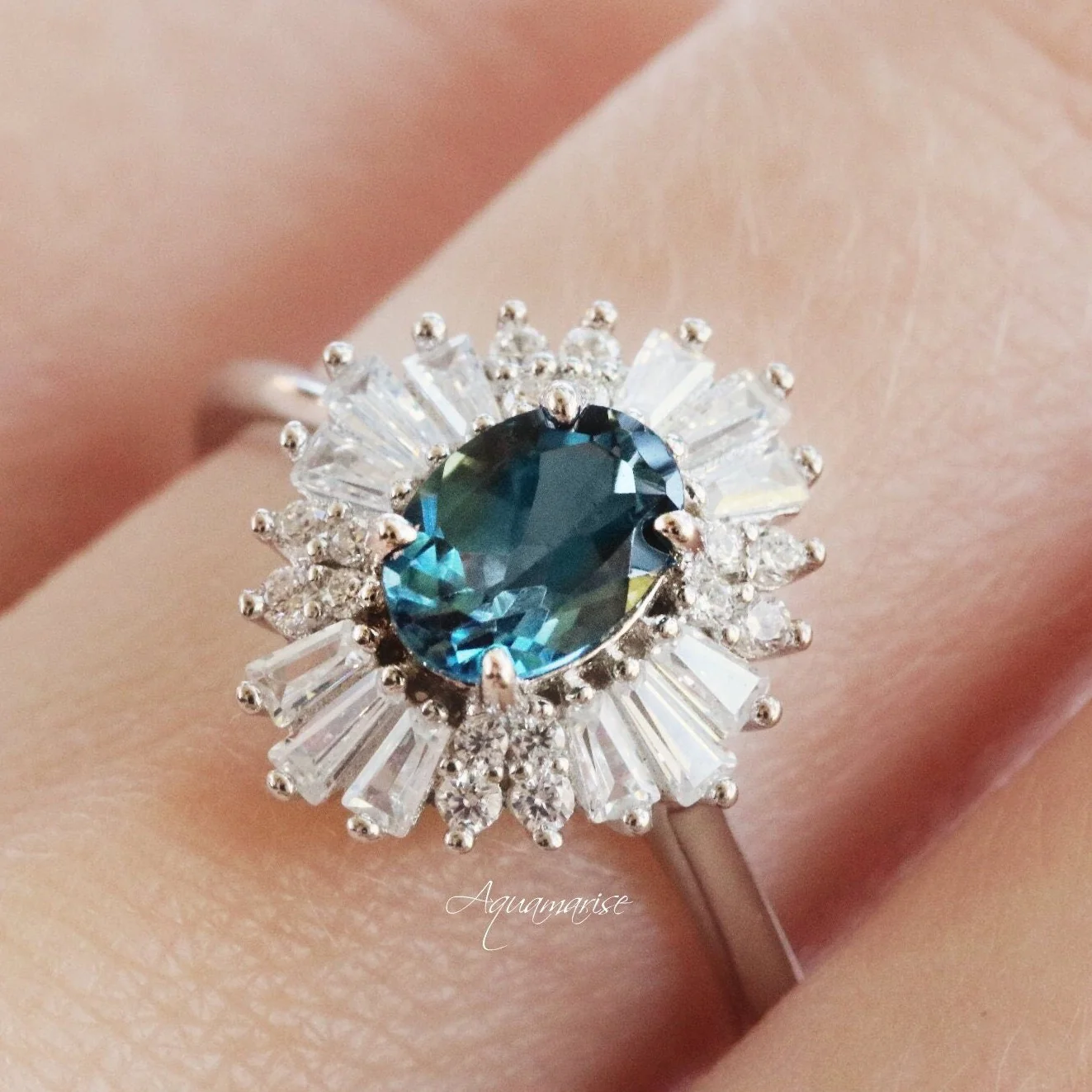 Victoria London Blue Topaz Engagement Ring in 14K White Gold - Image 2