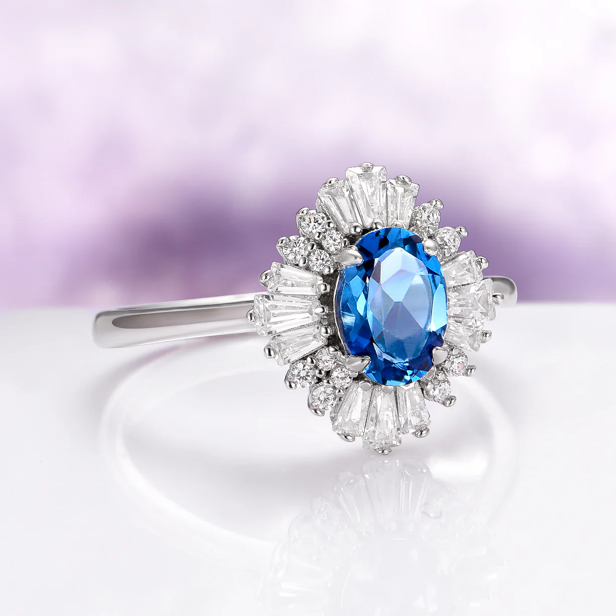 Victoria London Blue Topaz Engagement Ring in 14K White Gold - Image 5