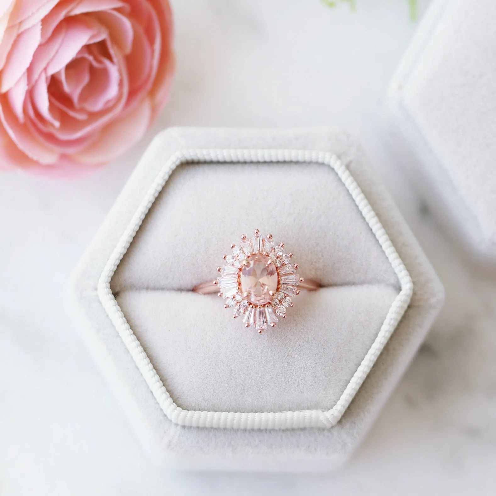 Victoria Vintage Morganite Ring in 14K Solid Rose Gold - Image 2