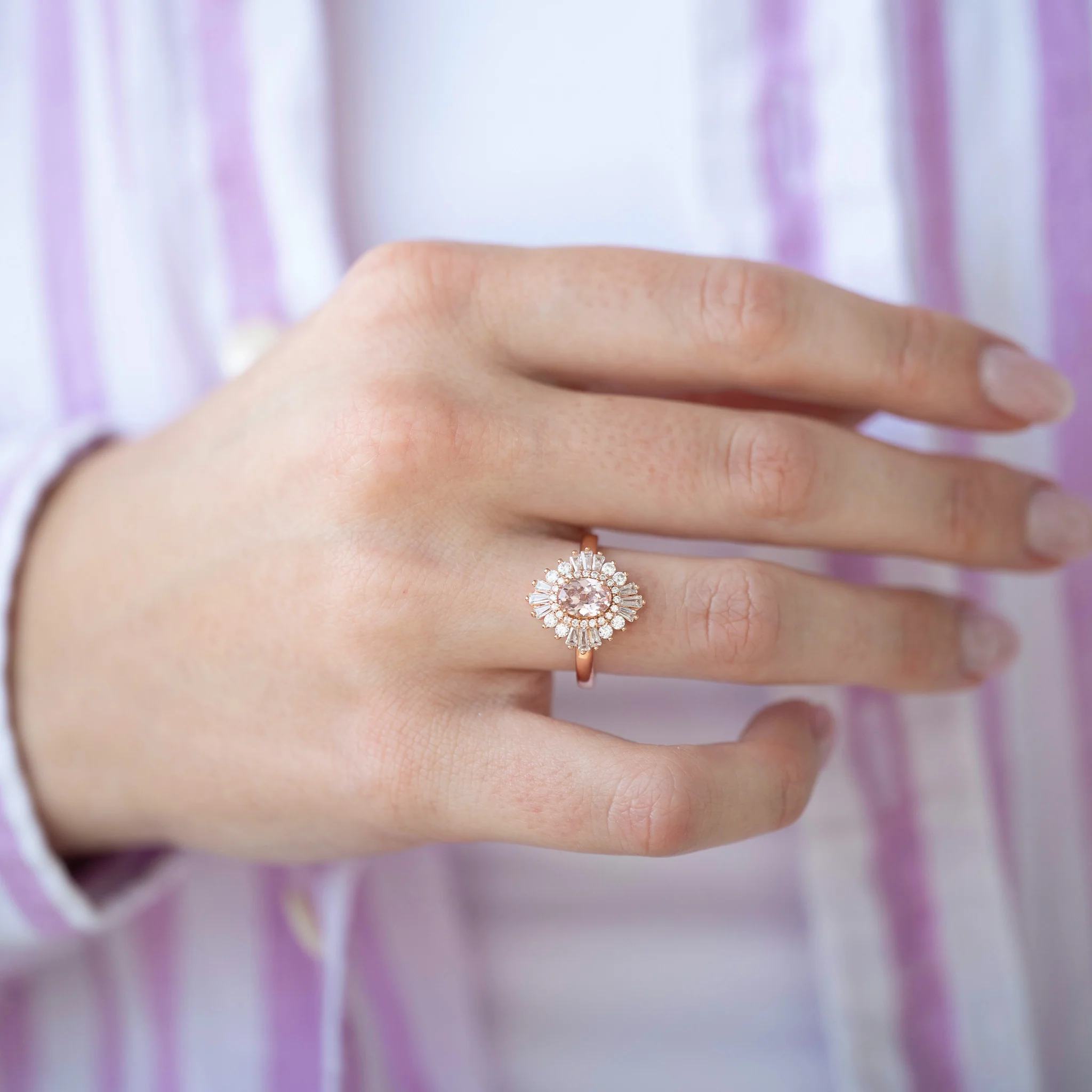 Victoria Vintage Morganite Ring in 14K Solid Rose Gold - Image 3