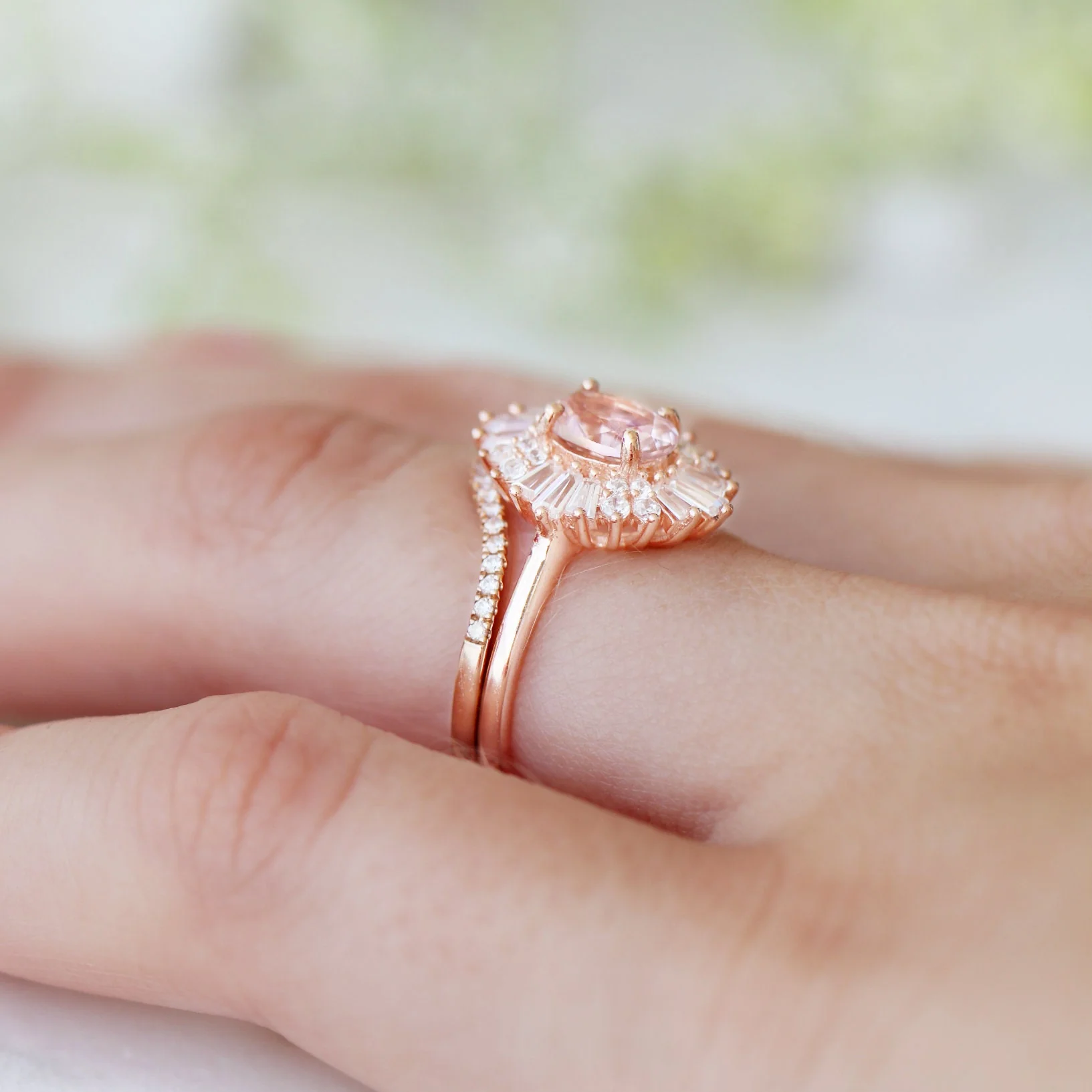 Victoria Vintage Morganite Ring in 14K Solid Rose Gold - Image 6