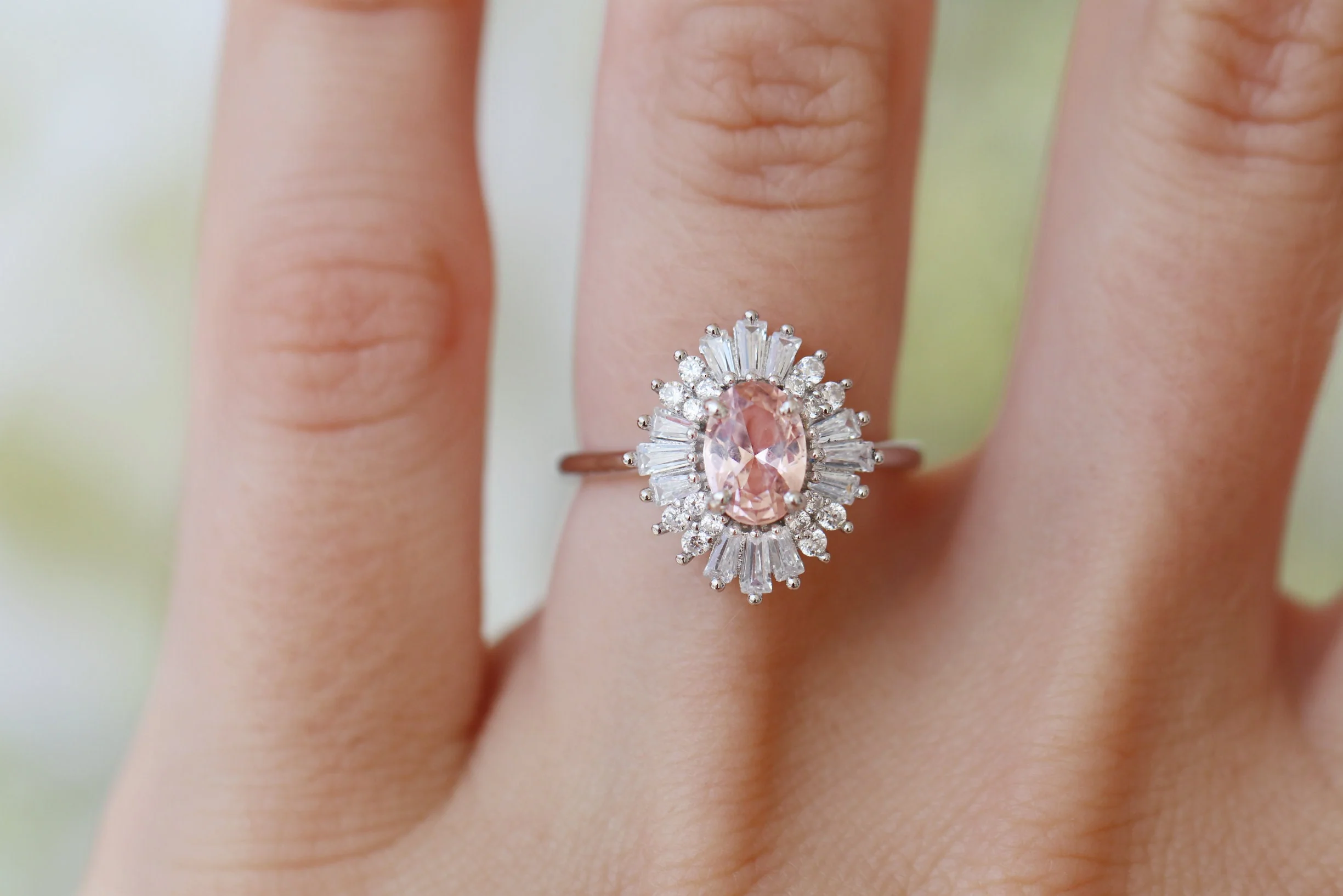 Victoria Art Deco Morganite Engagement Ring in 14K White Gold - Image 4