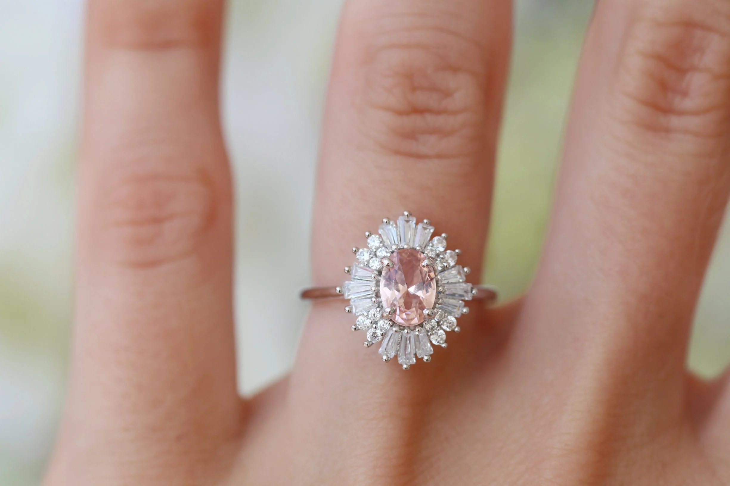 Victoria Art Deco Morganite Engagement Ring in 14K White Gold - Image 5