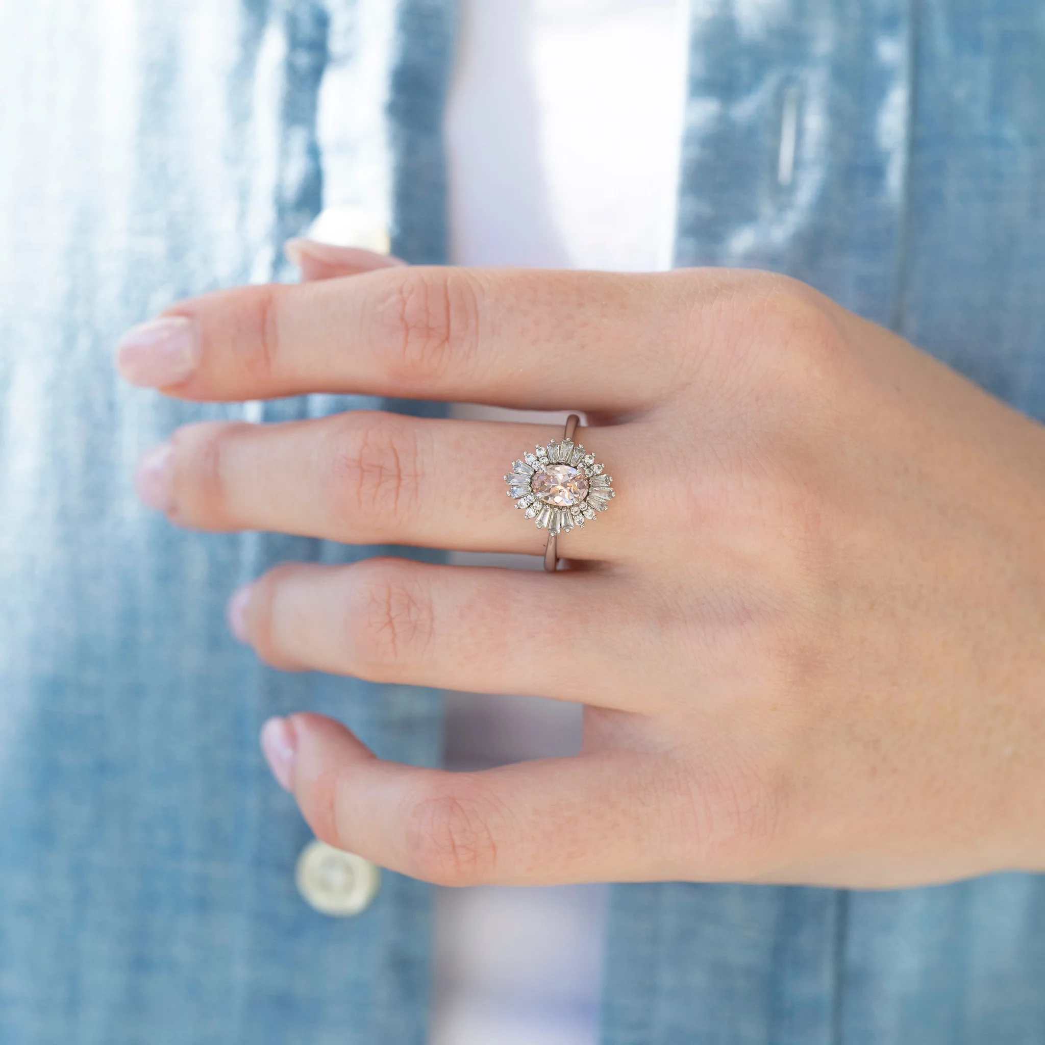 Victoria Art Deco Morganite Engagement Ring in 14K White Gold - Image 6