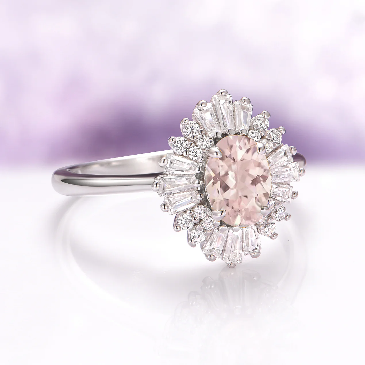 Victoria Art Deco Morganite Engagement Ring in 14K White Gold - Image 7