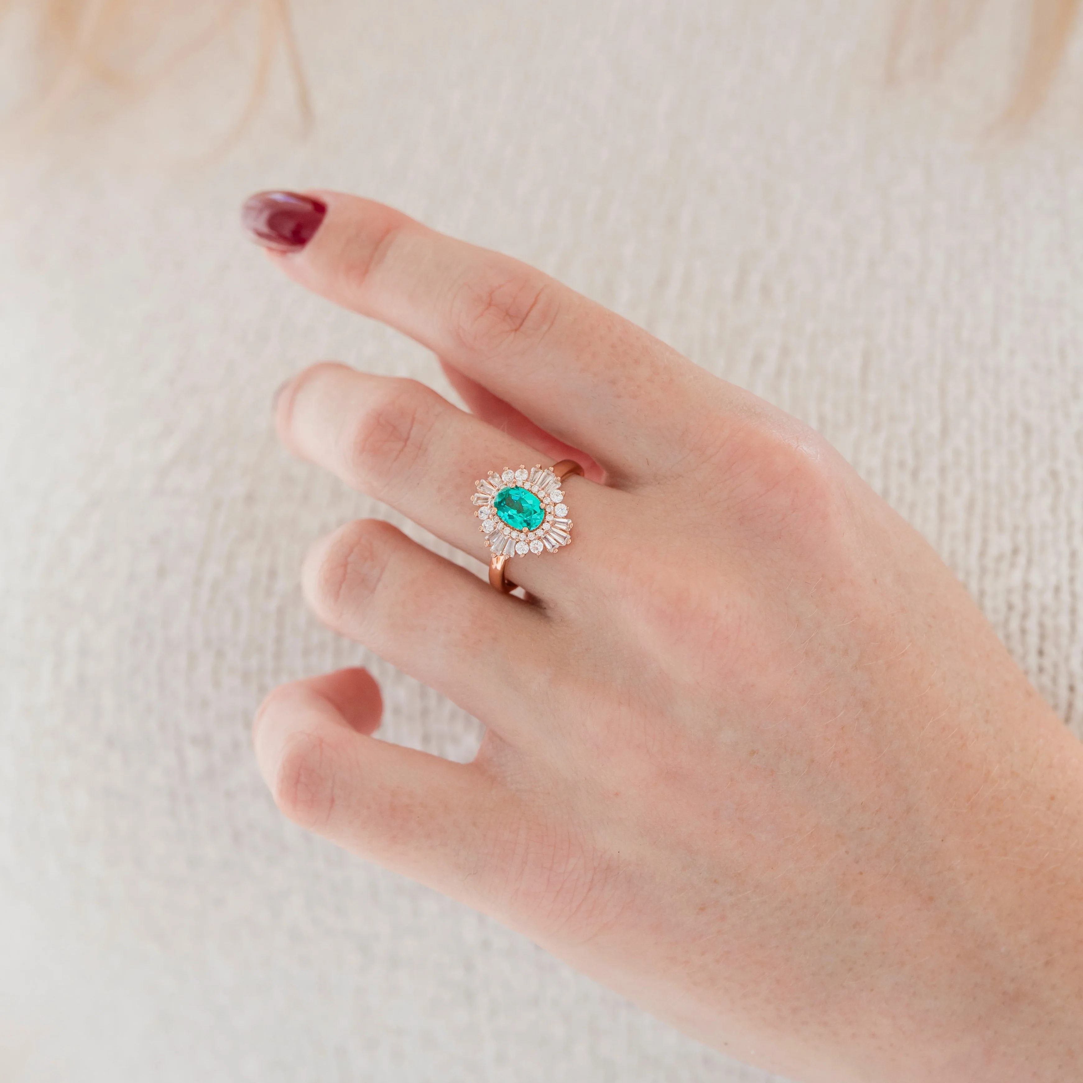 Victoria Art Deco Paraiba Tourmaline Engagement Ring in 14K Solid Rose Gold - Image 4