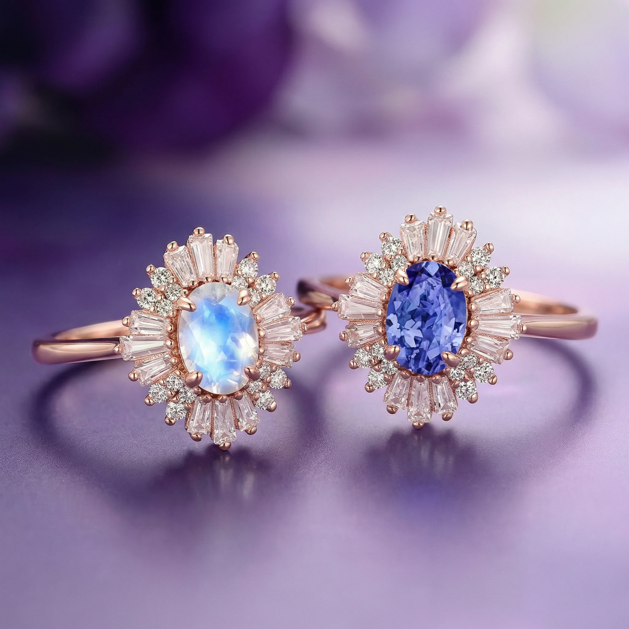 Victoria Tanzanite Engagement Ring in Solid 14K Rose Gold - Image 2