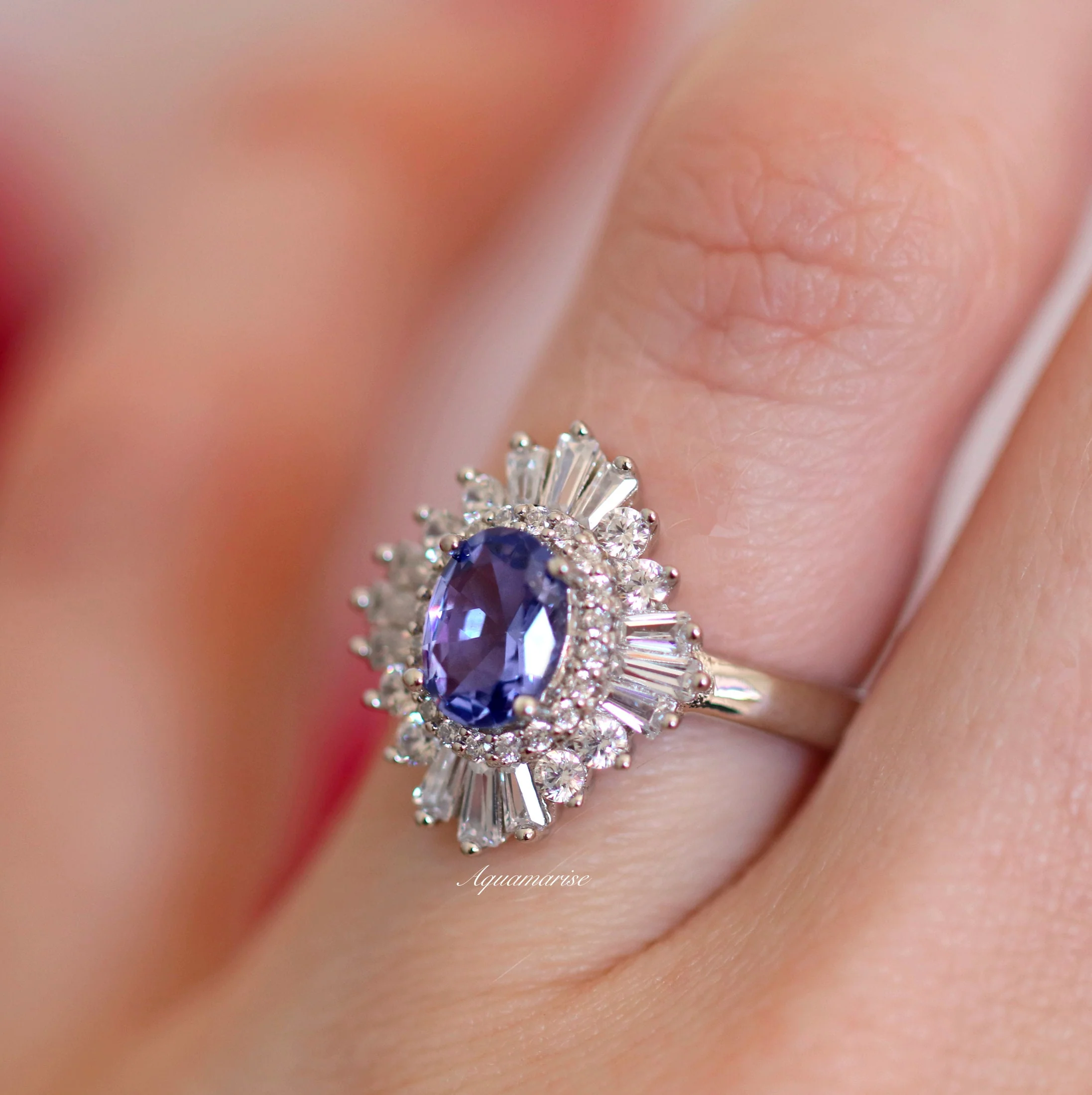 Victoria Art Deco Tanzanite Engagement Ring in 14K White Gold - Image 3