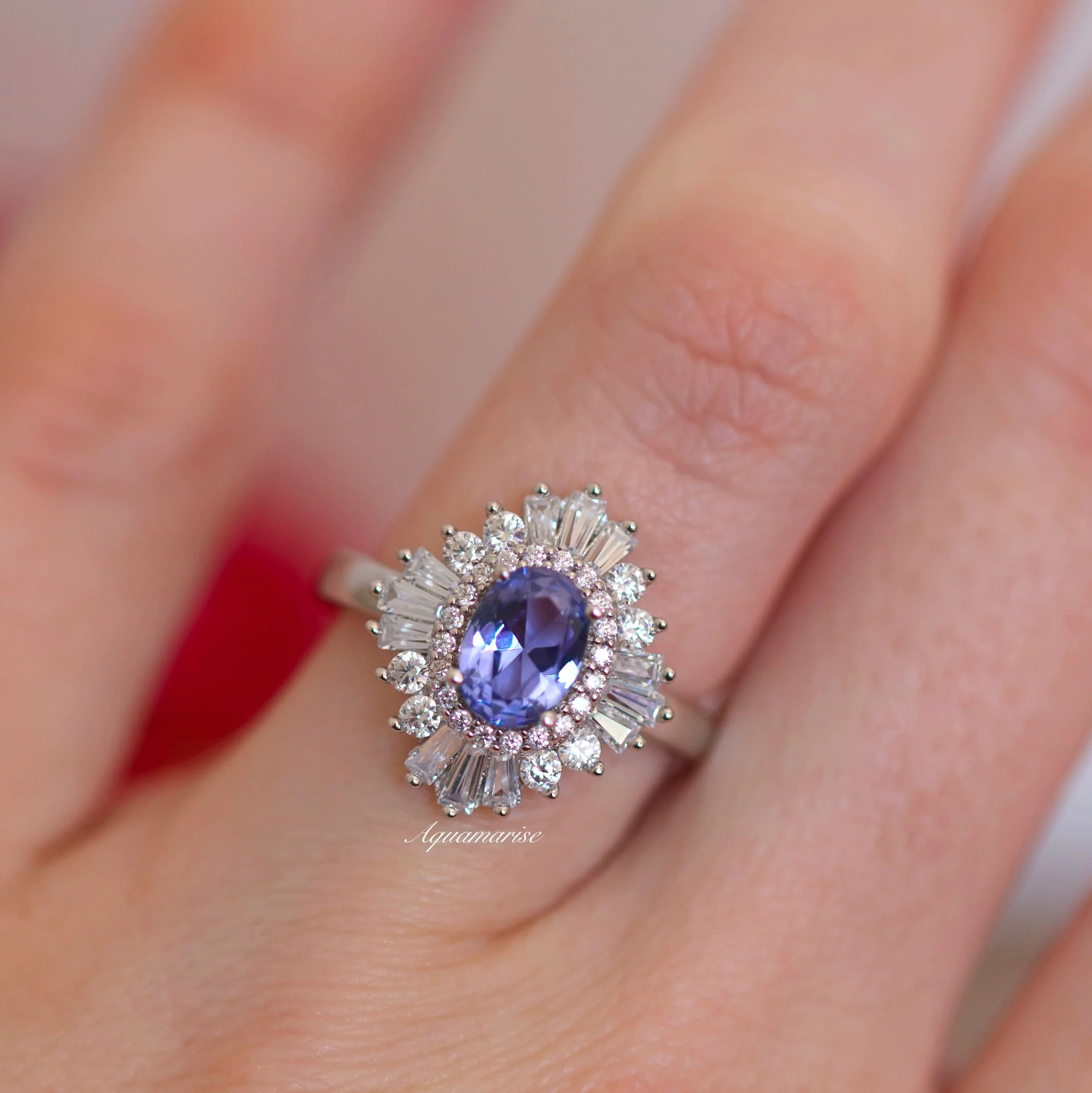 Victoria Art Deco Tanzanite Engagement Ring in 14K White Gold - Image 4