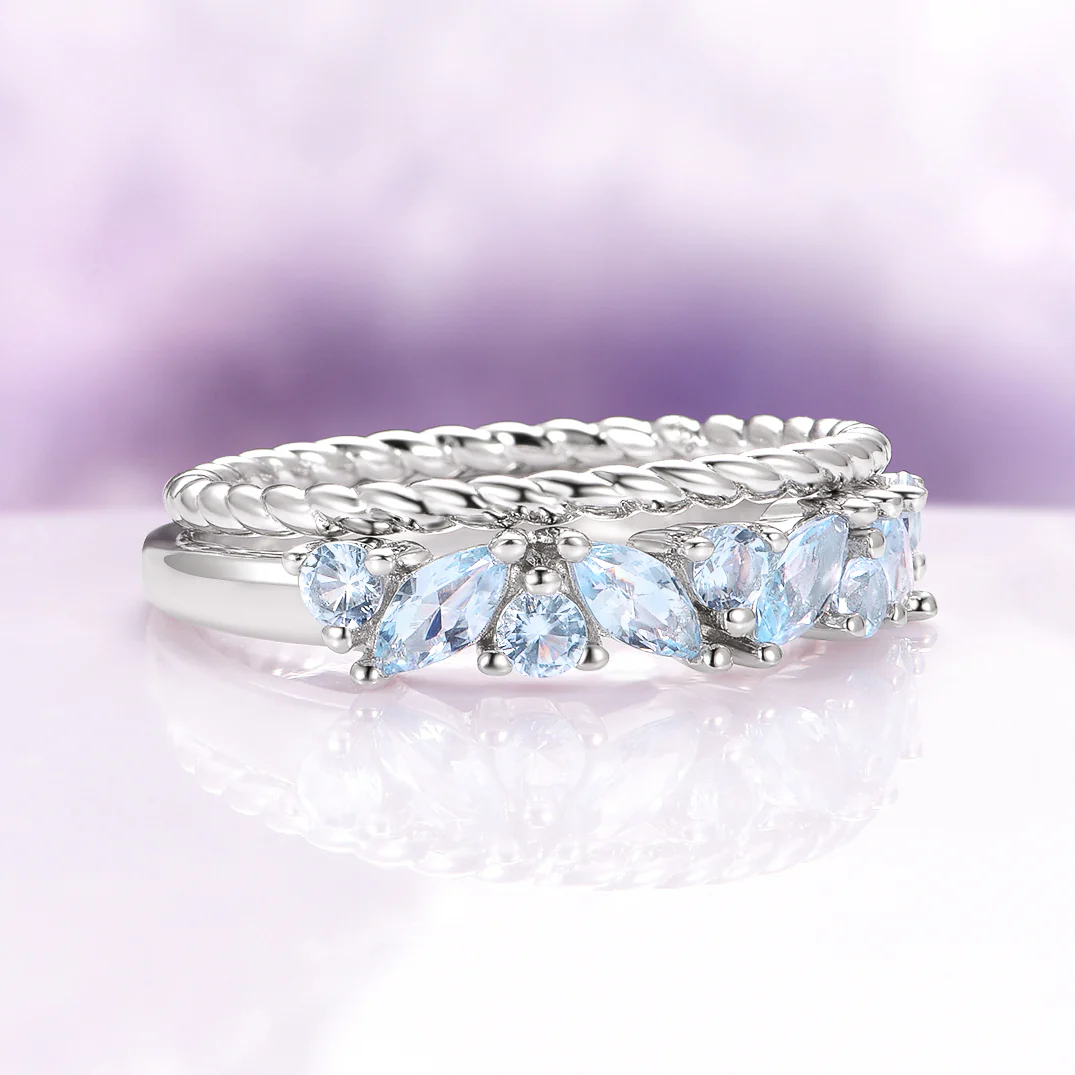 Willow Marquise Aquamarine Stacking Ring Set in Sterling Silver - Image 6