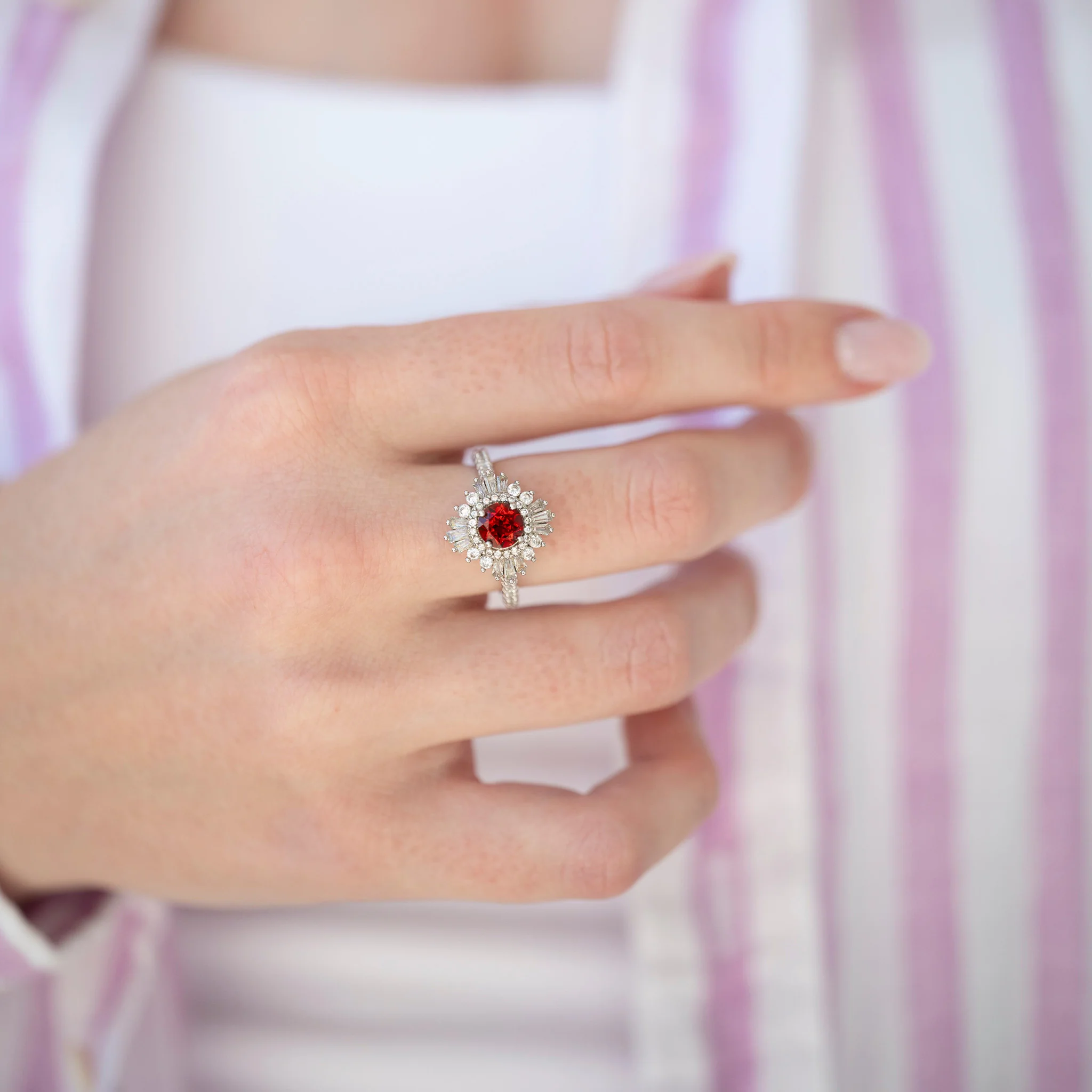 Joelle Vintage Natural Red Garnet Ring in Sterling Silver - Image 2