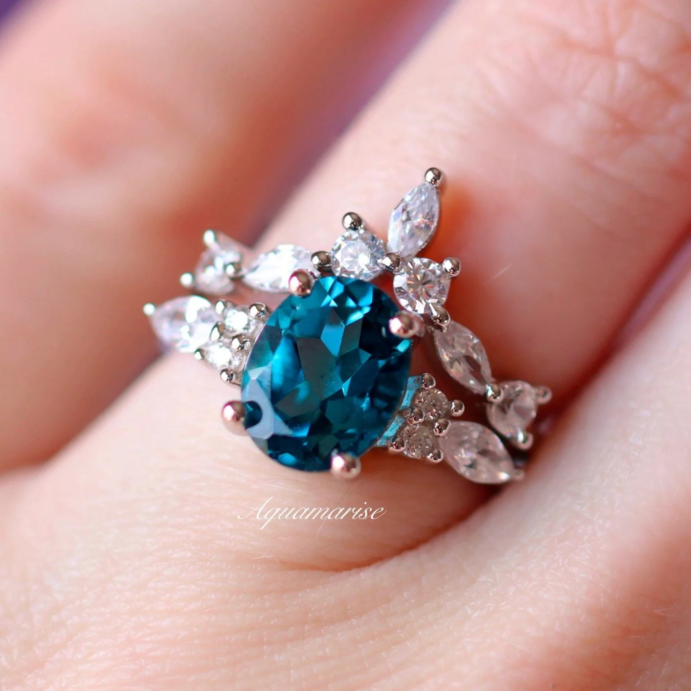 Evelyn Natural London Blue Topaz Ring Set in Sterling Silver - Image 2