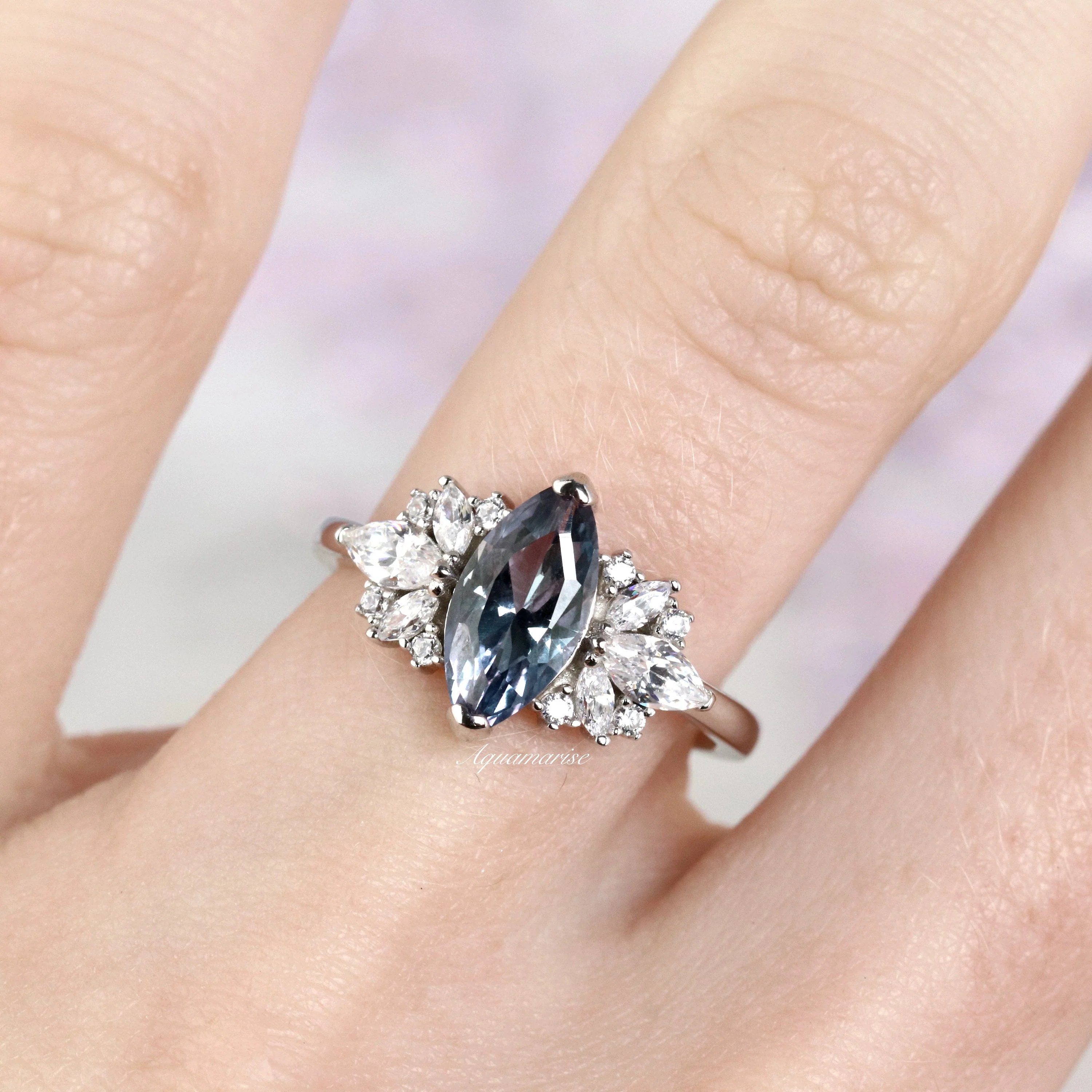 Adeline Marquise Cut Alexandrite Ring in Sterling Silver - Image 4