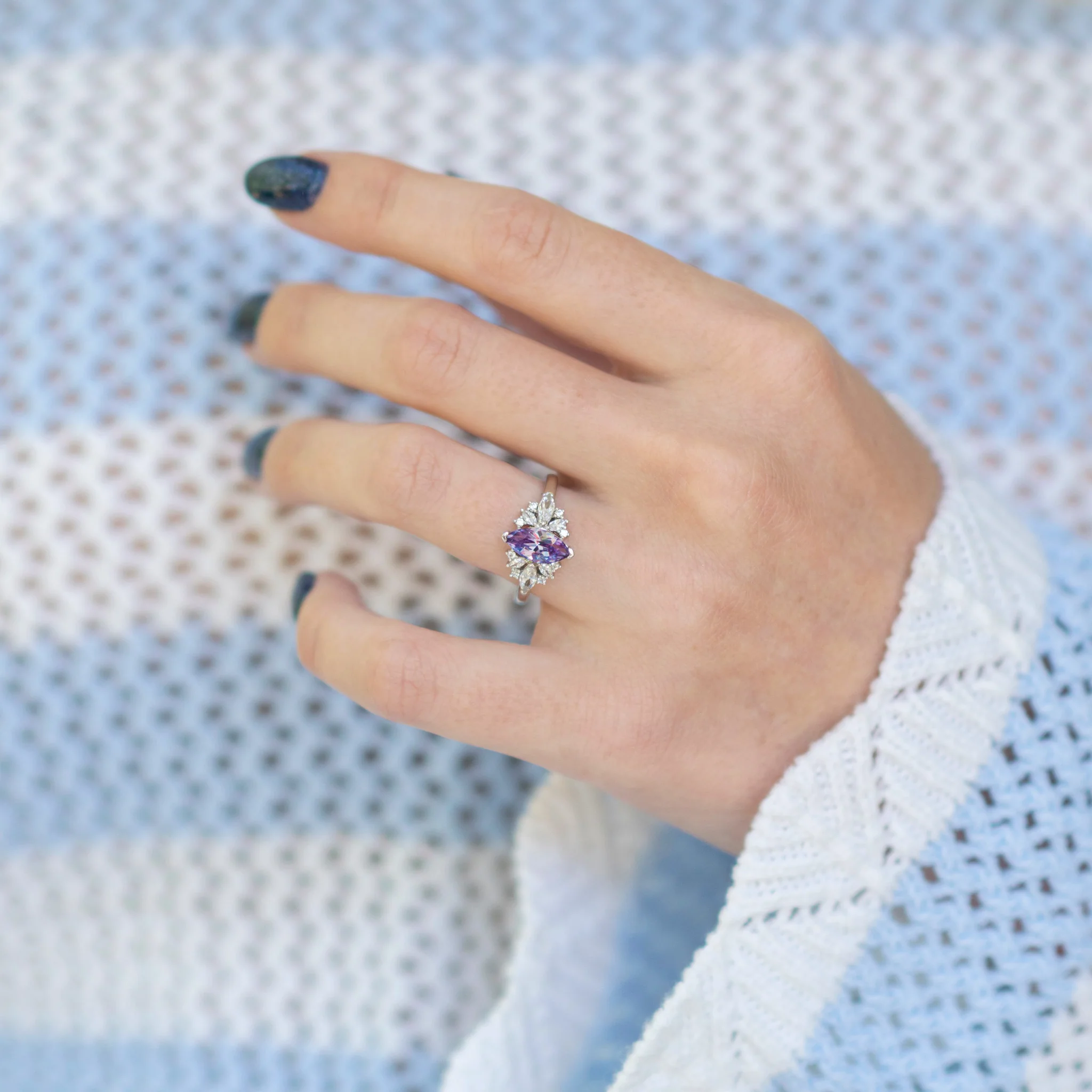 Adeline Marquise Cut Alexandrite Ring in Sterling Silver - Image 5