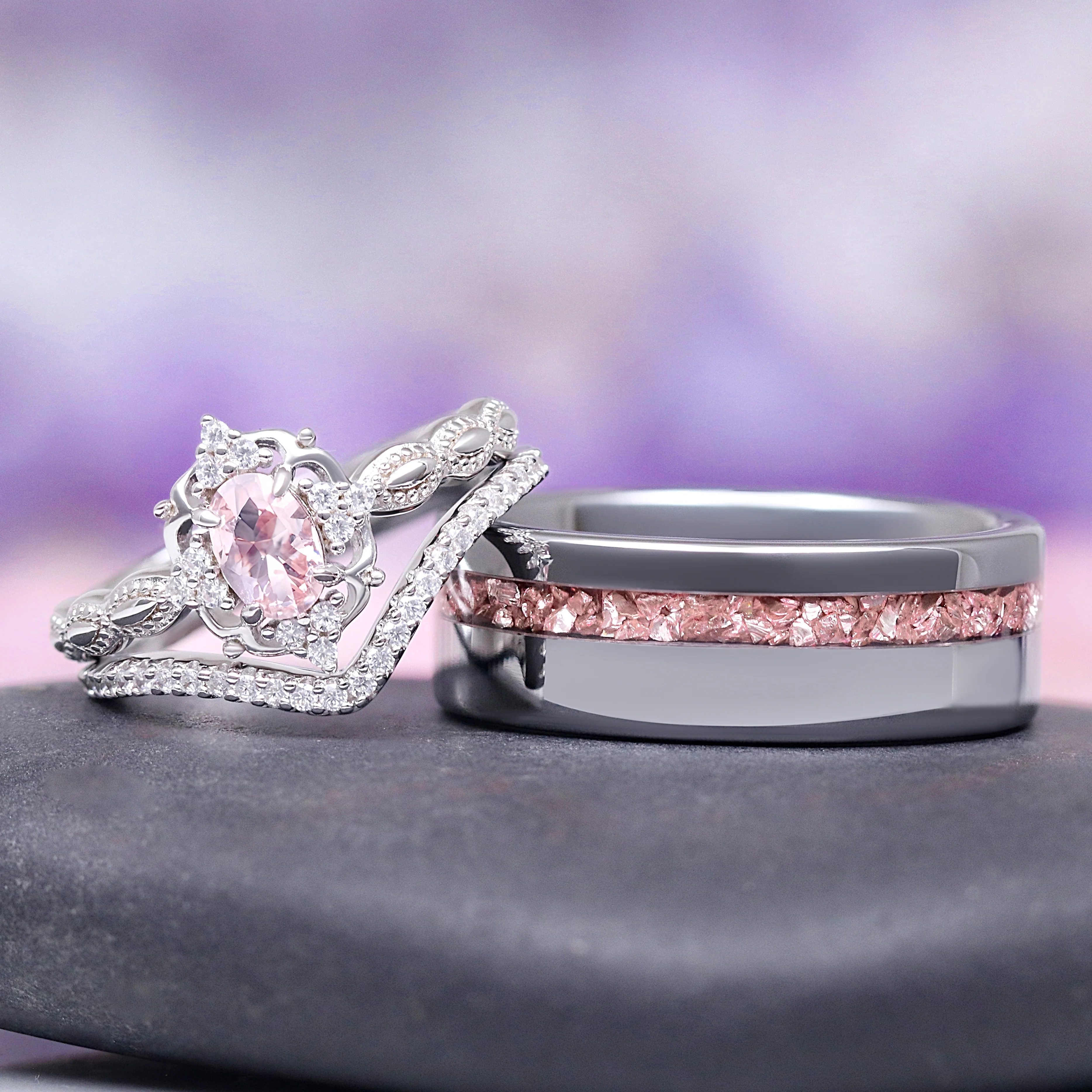 Vintage Morganite Couples Ring Set