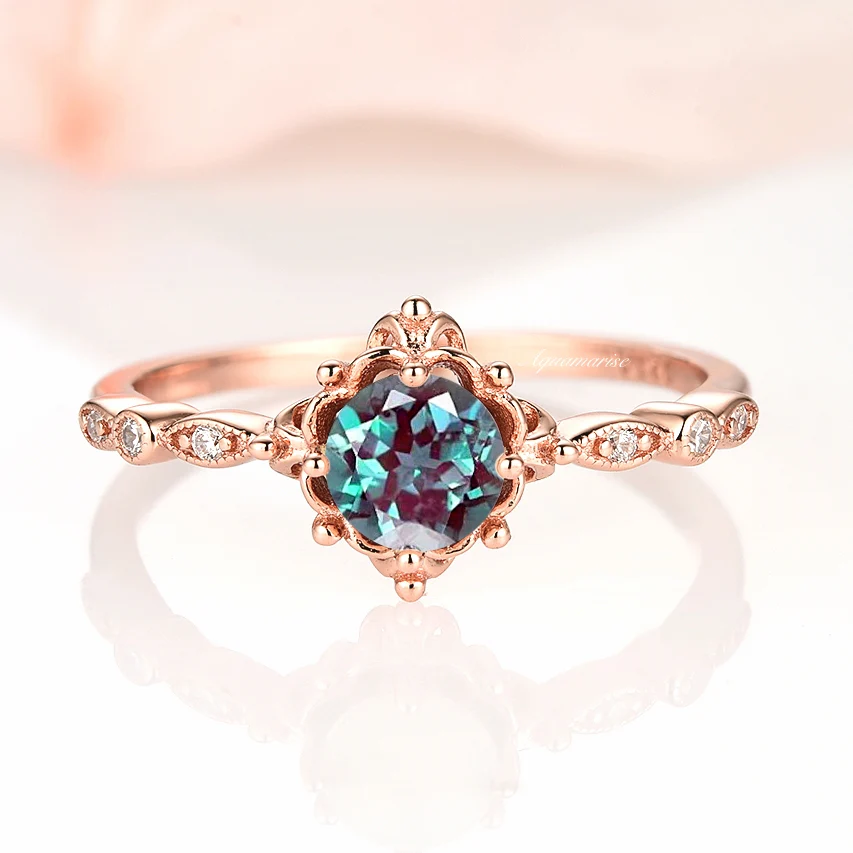 Vintage Alexandrite Fairytale Engagement Ring in 14K Rose Gold Vermeil - Image 10