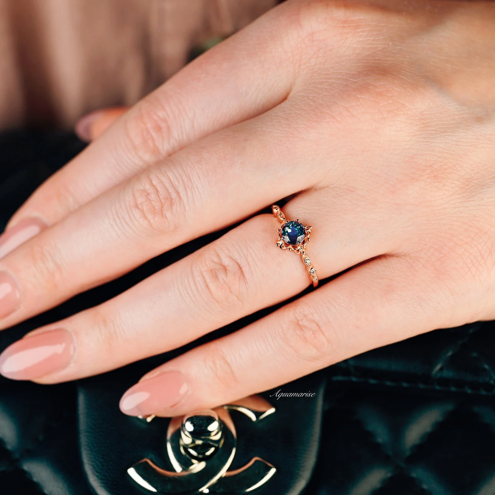 Vintage Alexandrite Fairytale Engagement Ring in 14K Rose Gold Vermeil - Image 4
