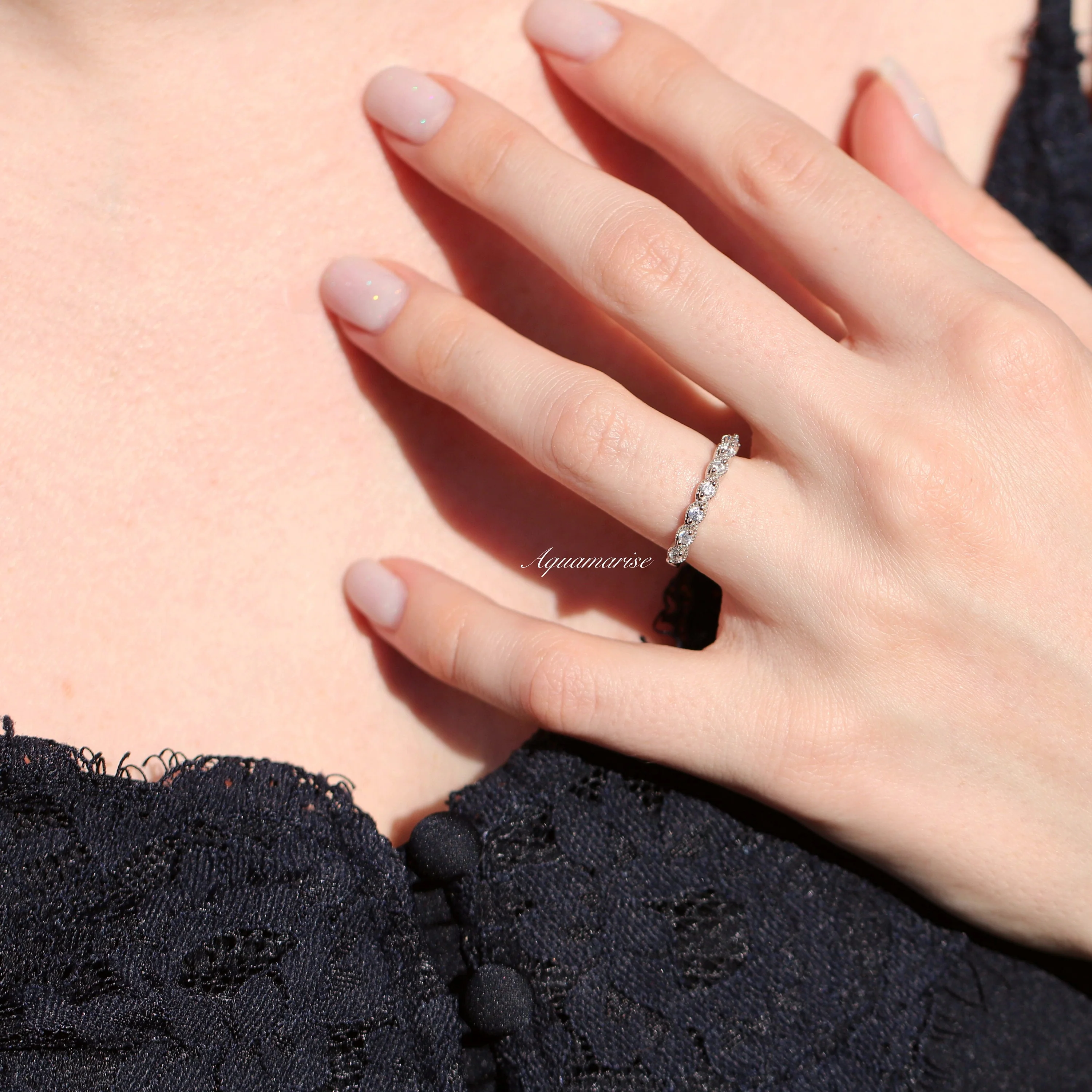 Art Deco Milgrain Wedding Band in 14K White Gold - Image 3