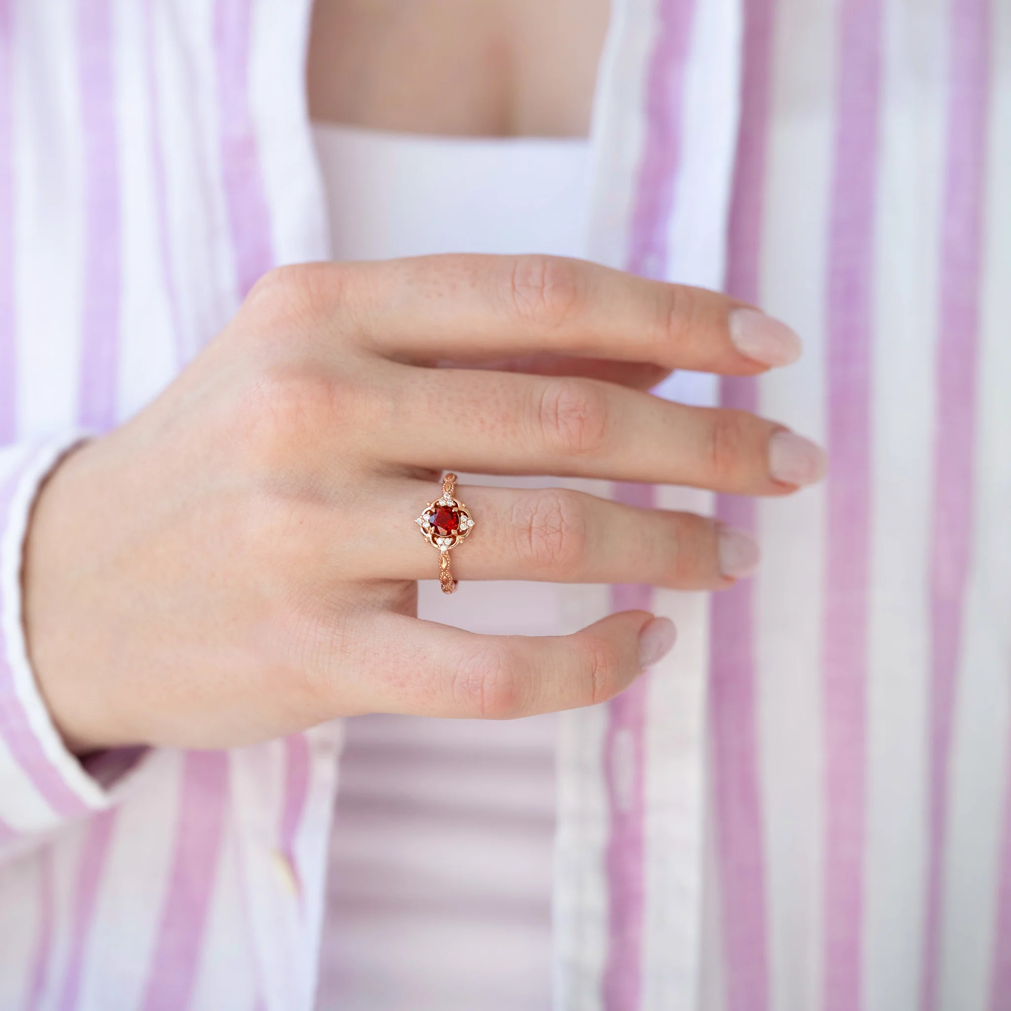 Garnet Ring- 14K Rose Gold Vermeil - Image 2