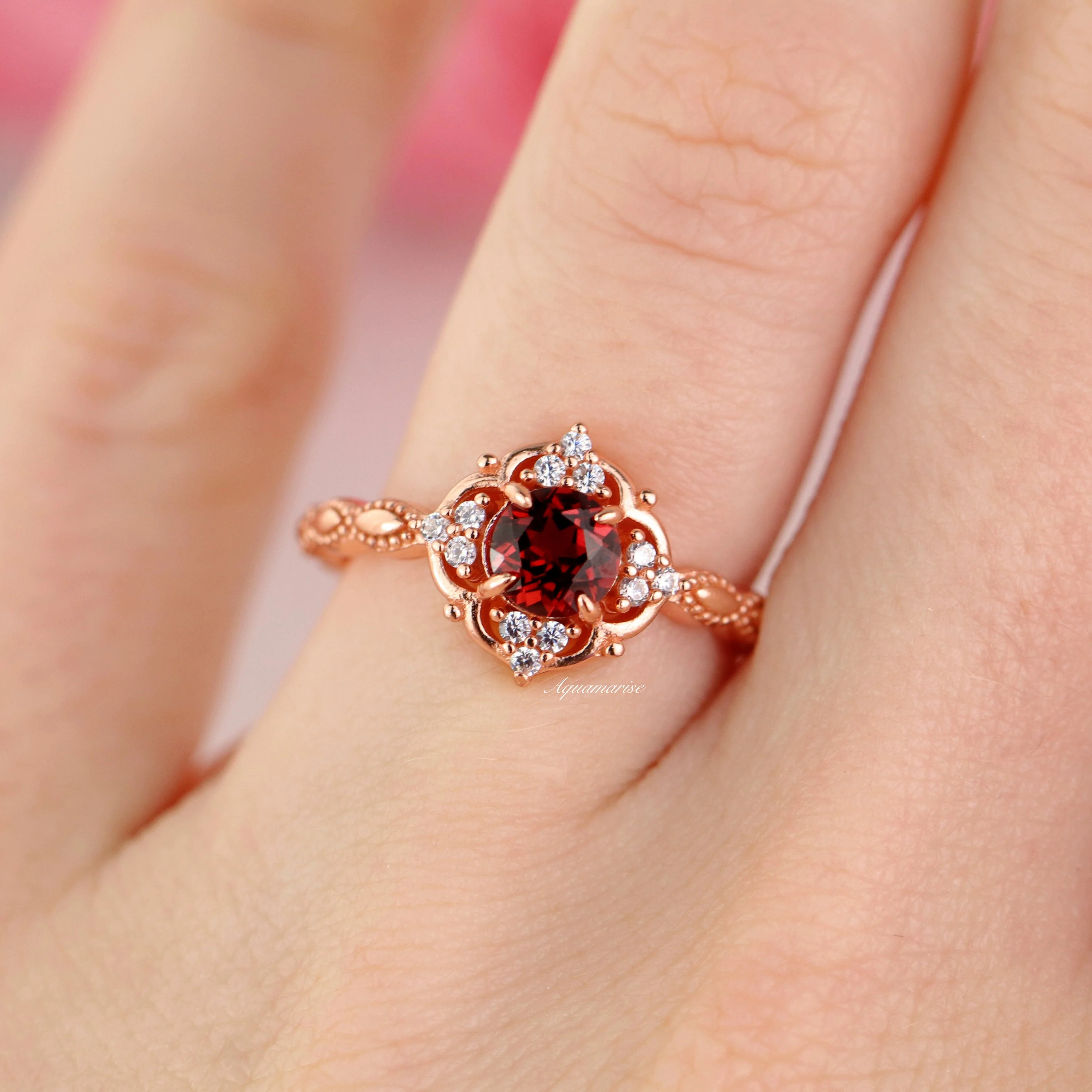 Garnet Ring- 14K Rose Gold Vermeil - Image 3