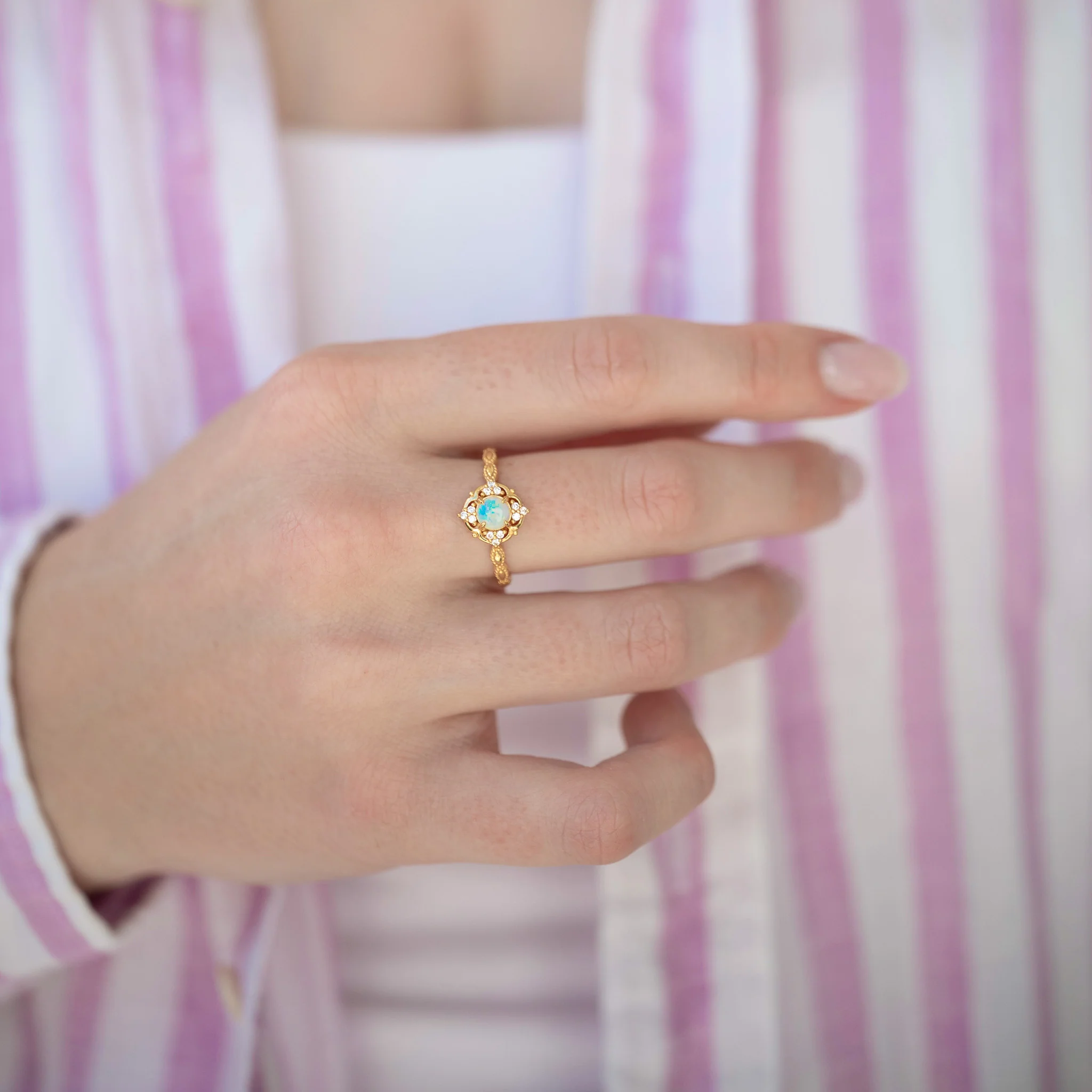 Australian Opal Ring-14K Yellow Gold Vermeil - Image 2