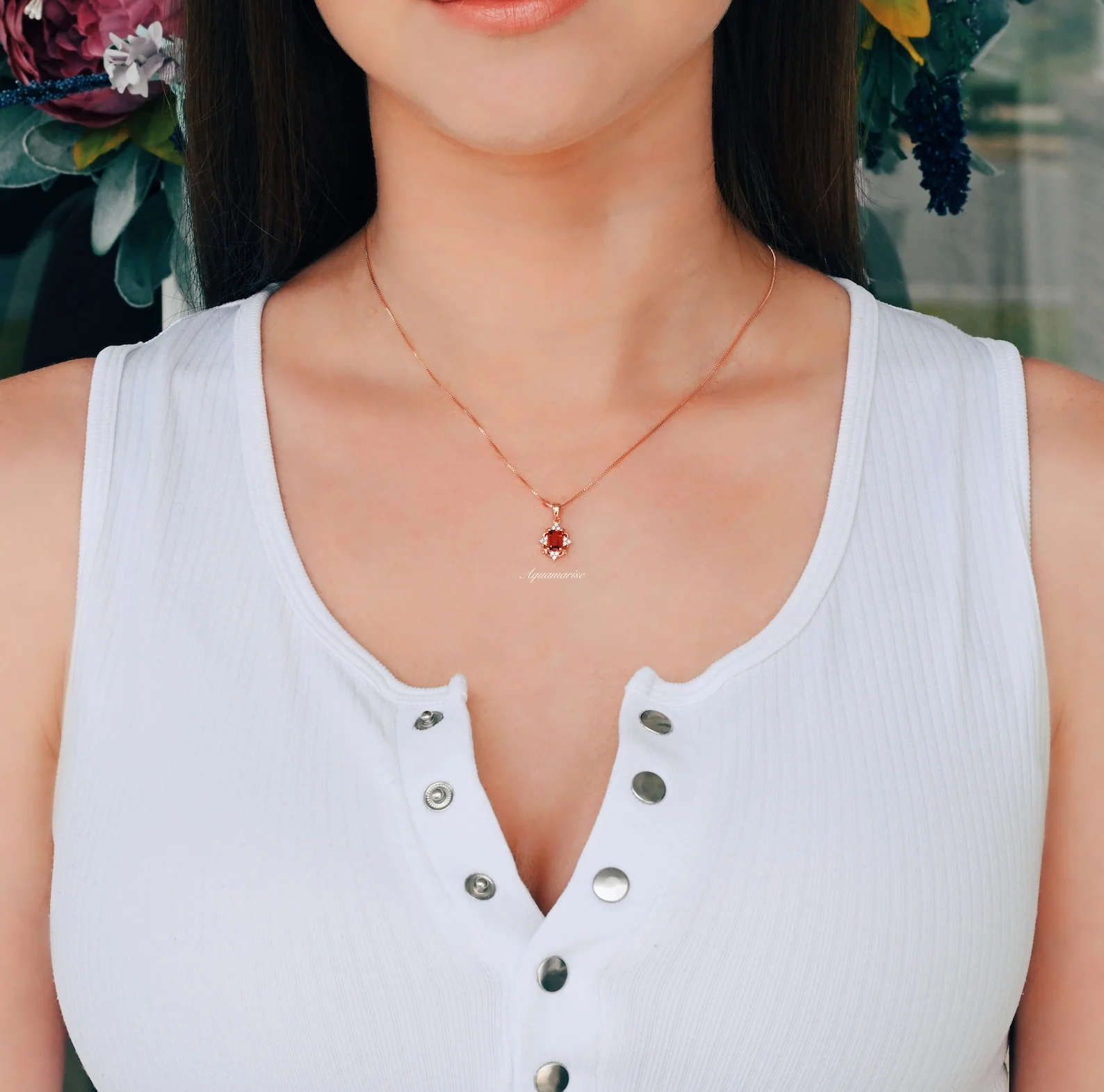 Vintage Natural Red Garnet Necklace in 14K Rose Gold Vermeil - Image 3
