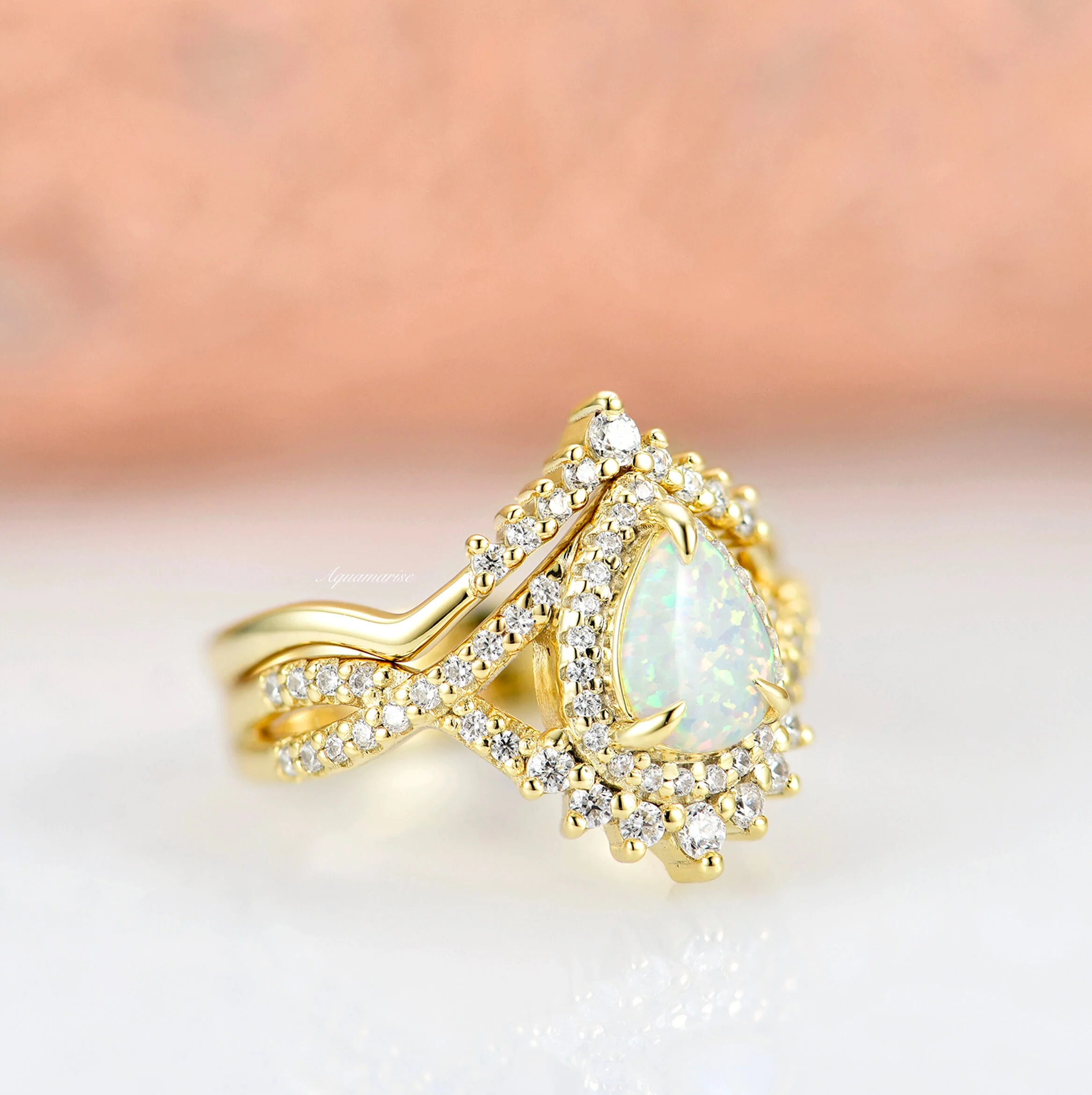 Harper White Fire Opal Ring Set in 14K Yellow Gold Vermeil - Image 5