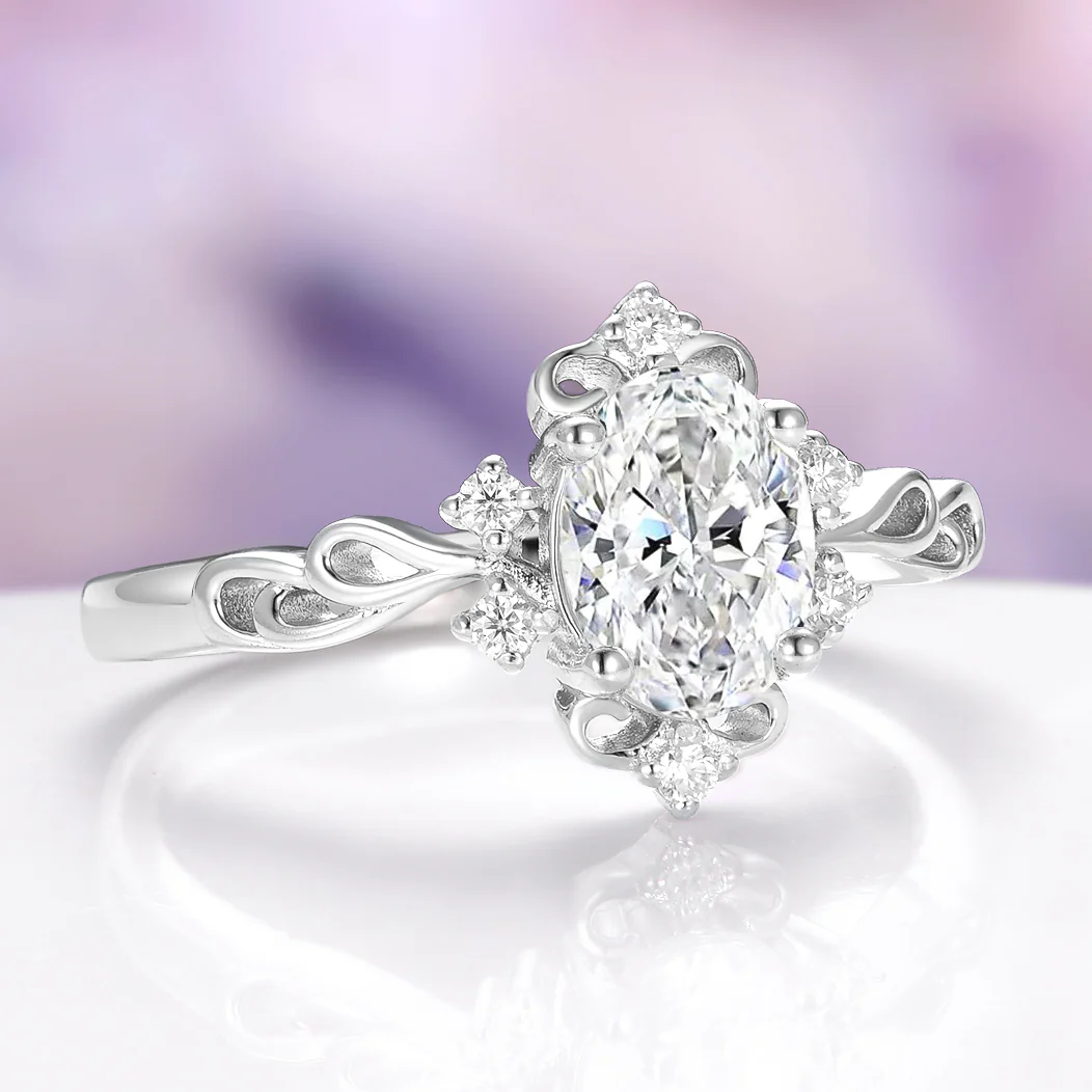 Vintage Oval Moissanite Engagement Ring in Sterling Silver - Image 2