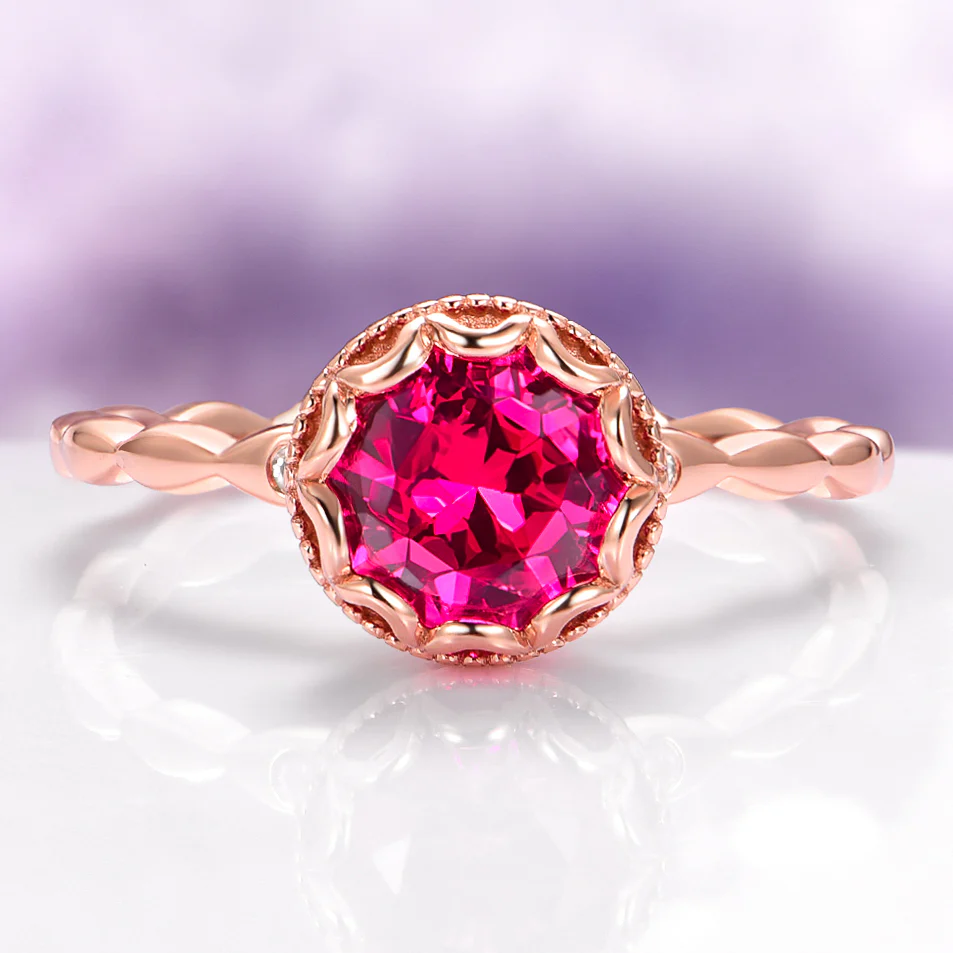 Vintage Ruby Ring in 14K Rose Gold Vermeil