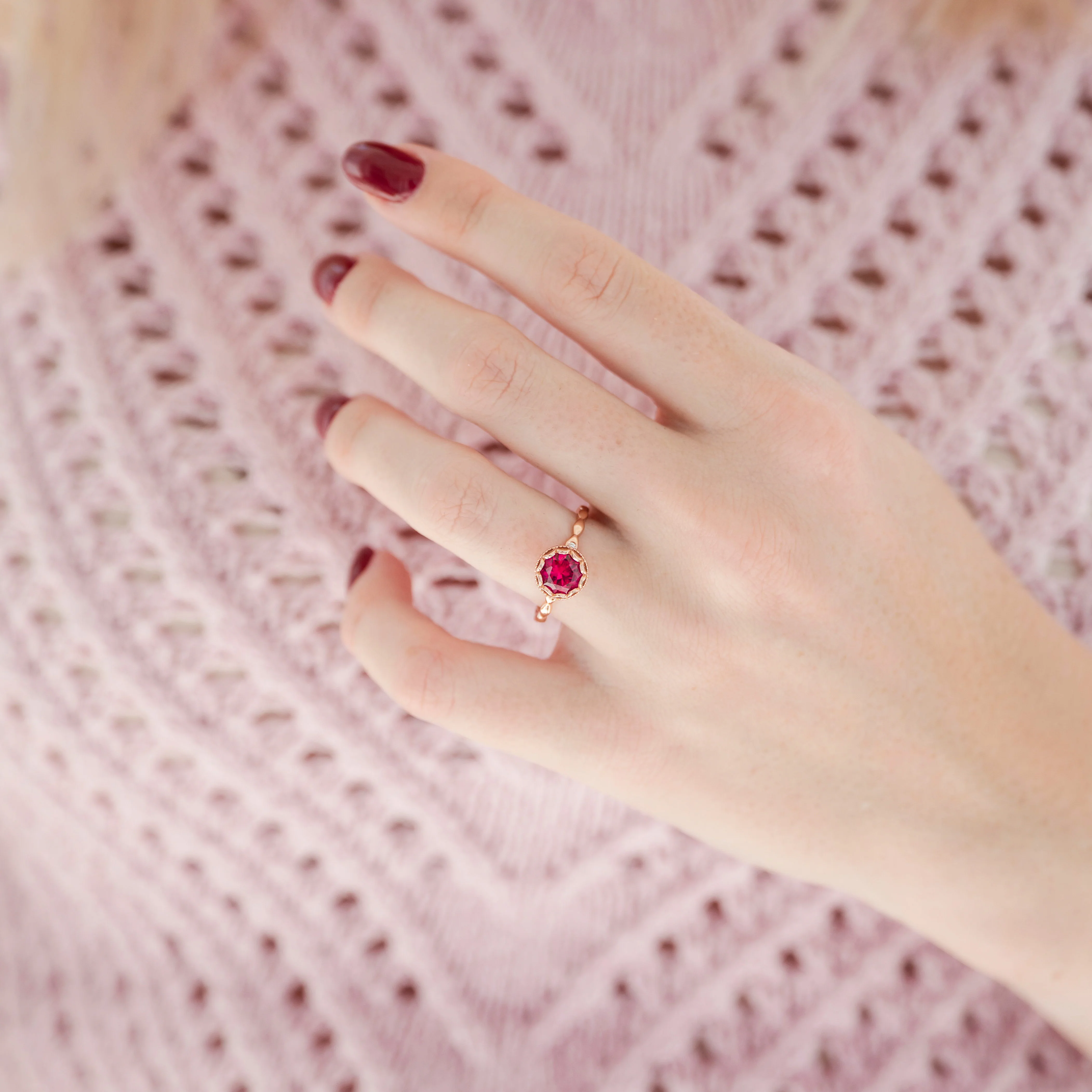 Vintage Ruby Ring in 14K Rose Gold Vermeil - Image 2
