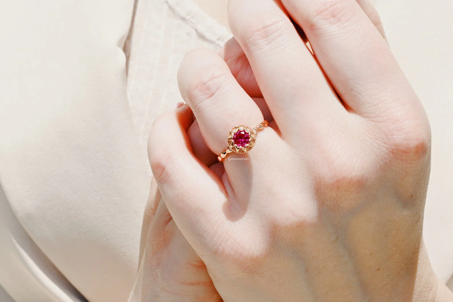 Vintage Ruby Ring in 14K Rose Gold Vermeil - Image 6