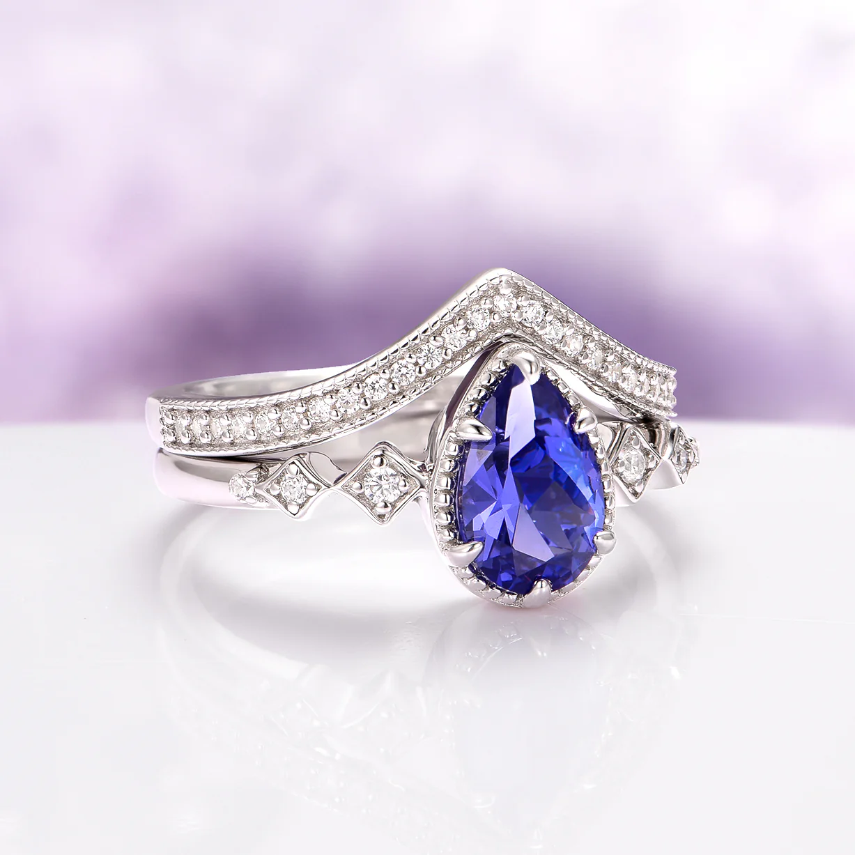 Vintage Tanzanite Ring Set in 14K White Gold - Image 3
