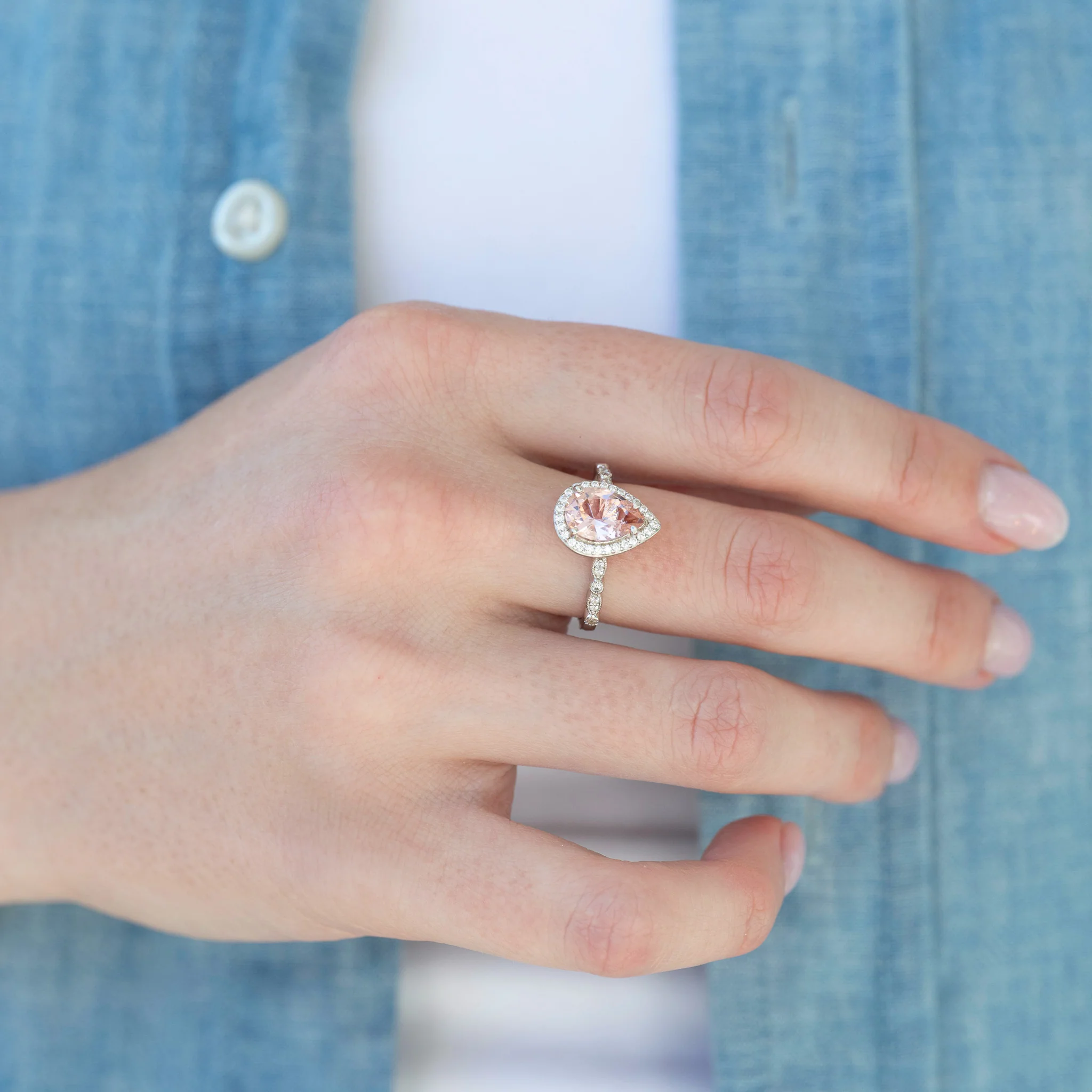 Teardrop Morganite Ring in Sterling Silver - Image 2