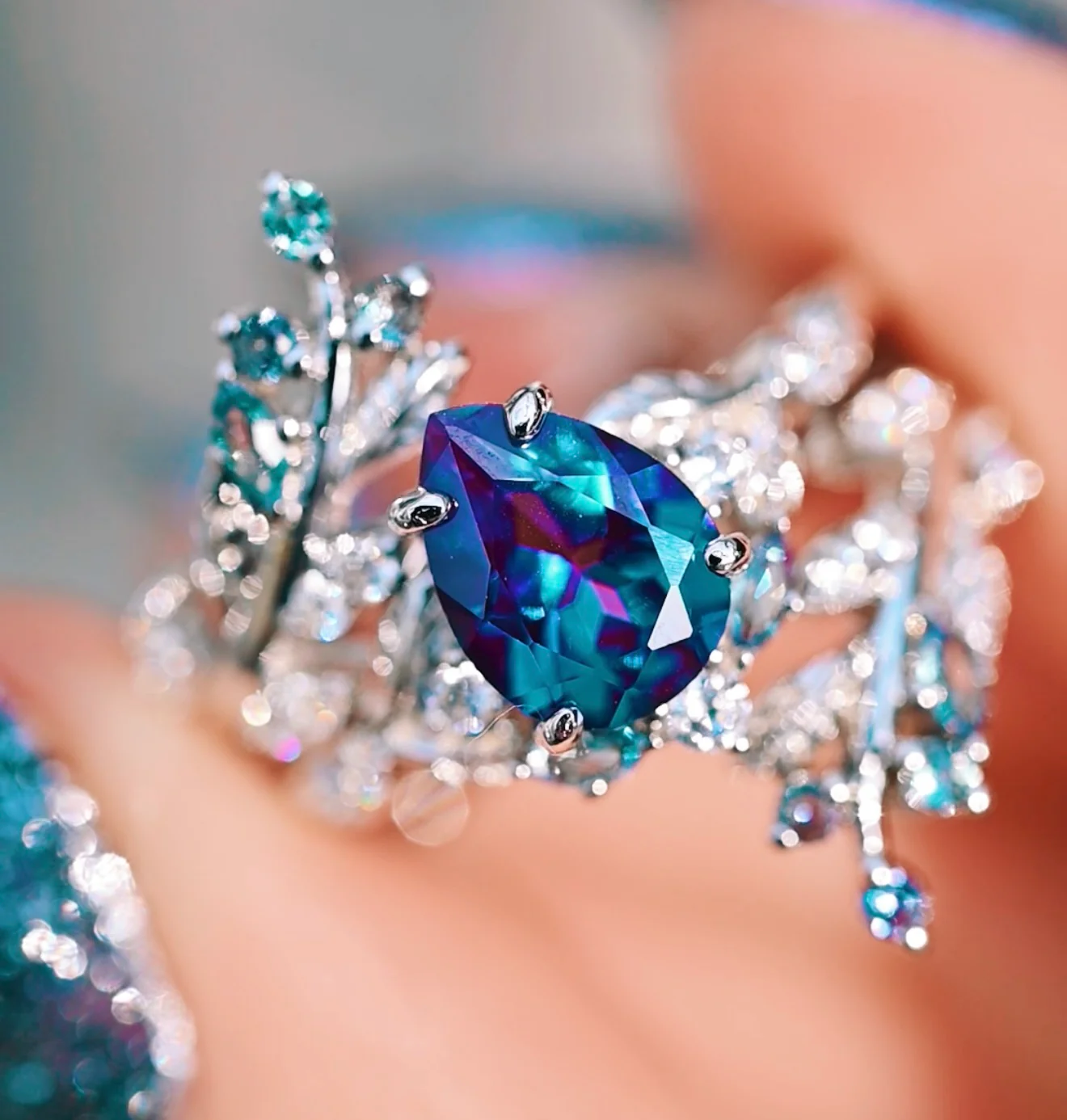 Wisteria Alexandrite Fairy Leaf Ring in Sterling Silver (Two Piece) - Image 3